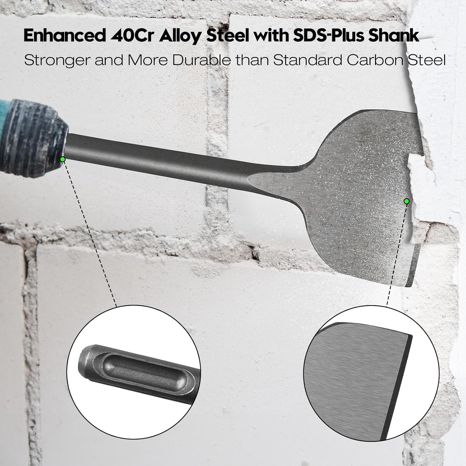 4Pcs SDS Plus Chisels Set, 3” x 10”Flat & 20° Bent Tile Removal Bits， Point & 0.8” x 10”Narrow Flat Chisel in 40Cr Alloy Steel, Fits Most Rotary Hammers & Impact Drills