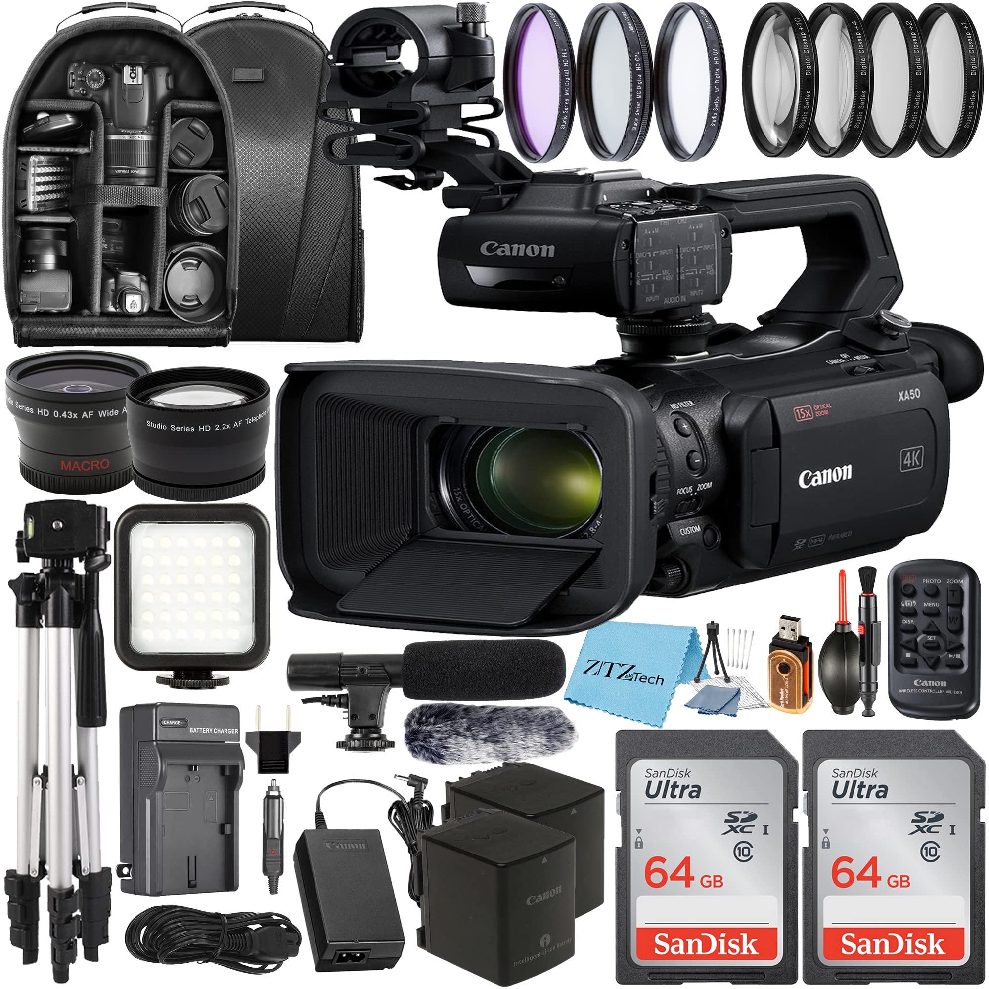 XA50 UHD 4K Video Camcorder with Dual-Pixel Autofocus + SanDisk Memory Card + UV Fliter + ZeeTech Accessory Bundles (KIT 5)