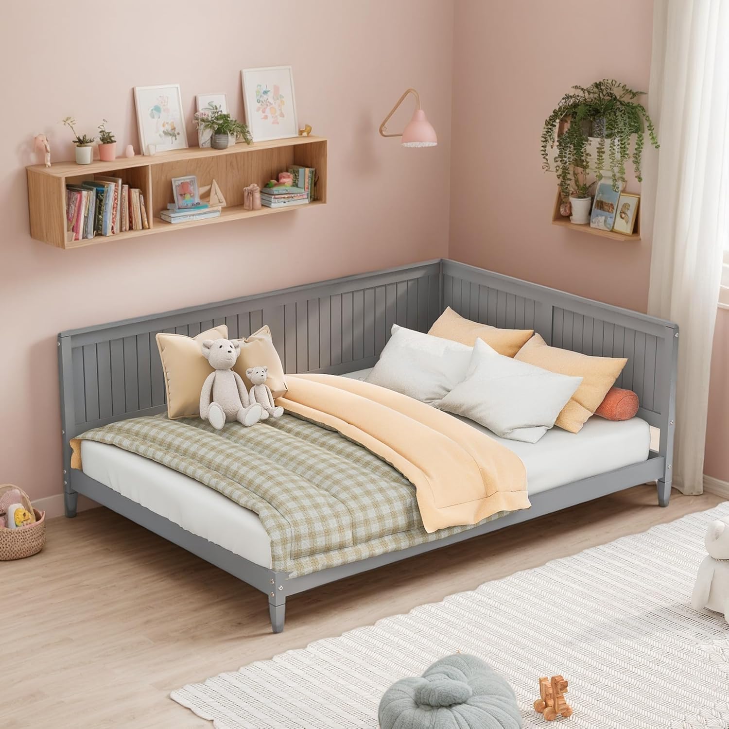 LIFE SKY Modern Full Bed for Small Spaces: Wood Daybed Frame with Rails - White Scandinavian Design for Teens & College Students