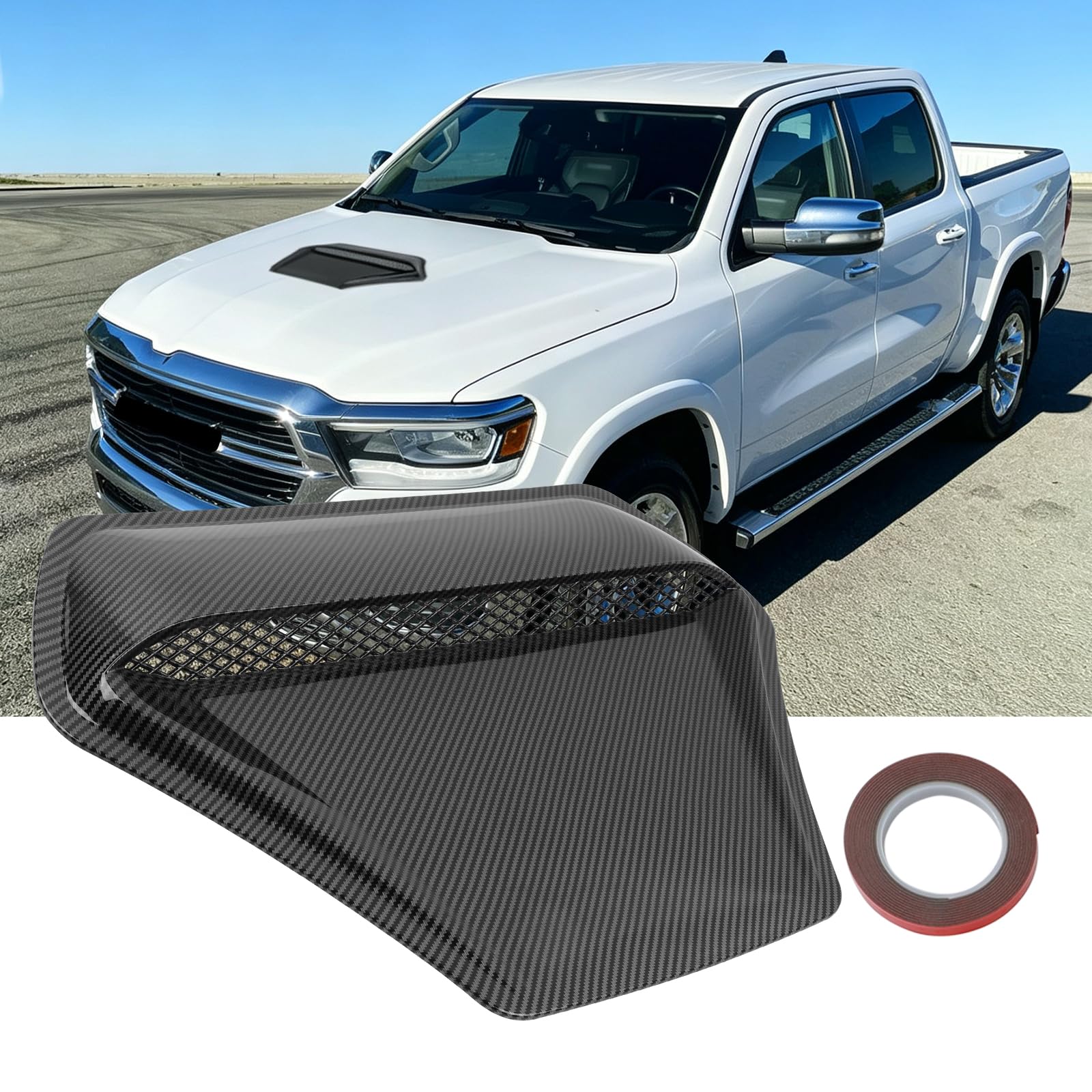 DEERMOTOUniversal Hood Scoop for Cars,Hood Vents for Truck,Engine Hood Scoops for Pickup,Suit for Dodge Ram 1500 2500 3500Chevy Silverado, F-150, F-250, F-350, Colorado（Carbon Fiber Pattern）