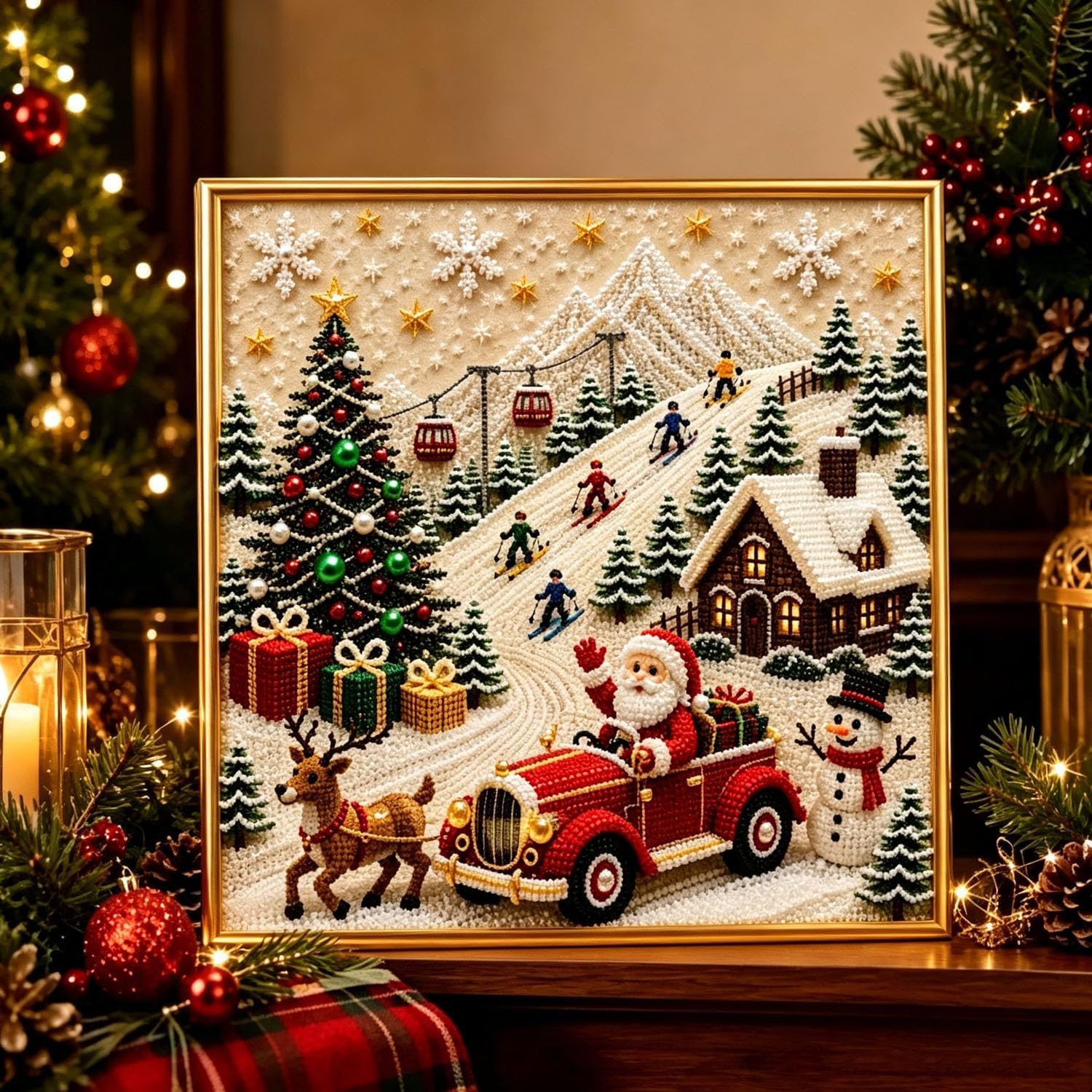 DIY Christmas Pearl Diamond Painting Art Kit with Frame, 7.8x7.8in