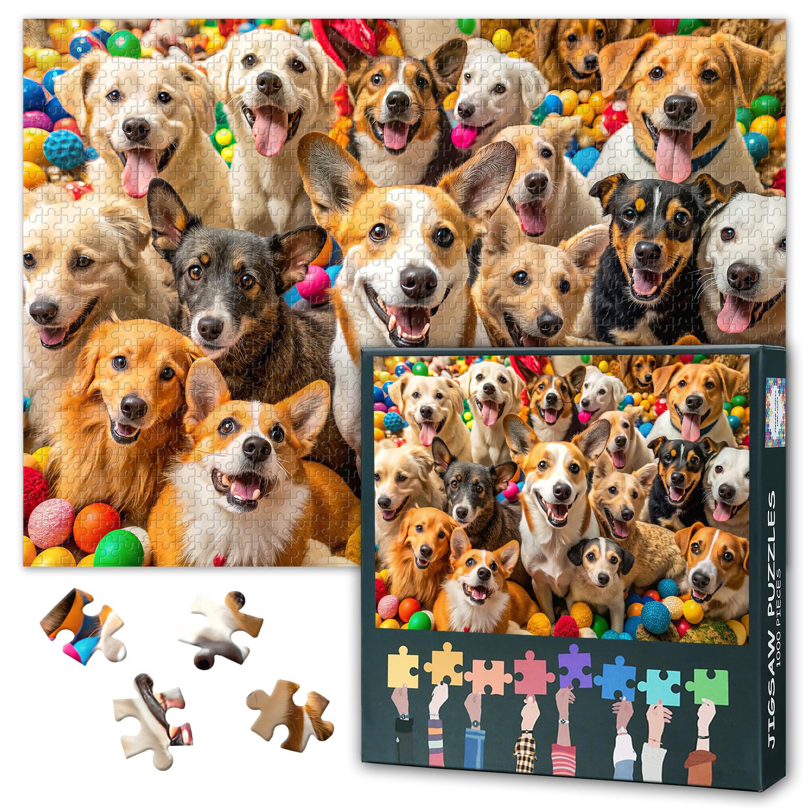 Dogs & Toys Puzzles, Premium Challenging Games Puzzles for Adults 1000 Pieces, Colorful Canine Design, Jigsaw Puzzle Educational Puzzle Game for Adults, Families 27.5" x 19.6"