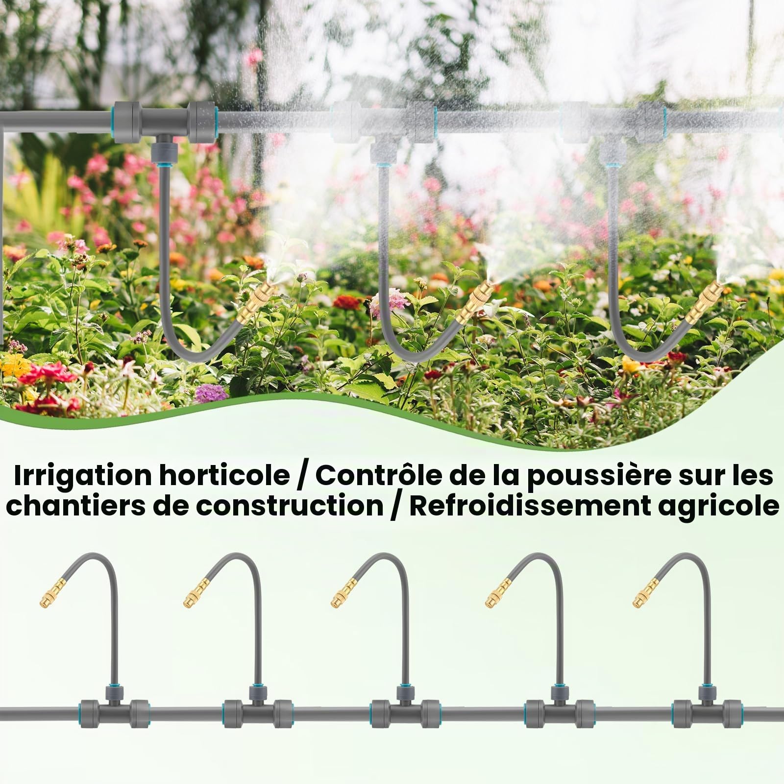 360° Kit Arrosage Automatique,arrosage automatique pour jardin, Kit d'irrigation de brouillard, pour paysage, lit de fleurs et plantes de verdure (20m)