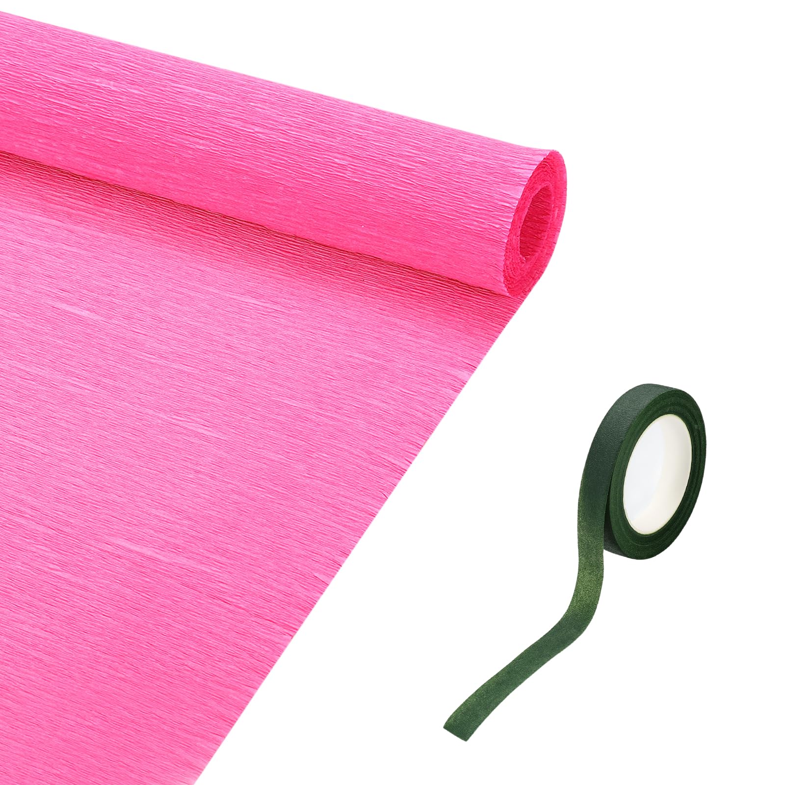 sourcing map 19.7" Wide 8.2Ft Long Crepe Paper Roll, Thickened Crepe Paper Sheets with Adhesive Tape for Flower Making DIY Gift Wrapping Wedding Ceremony Decoration (Dark Pink, Pack of 2)