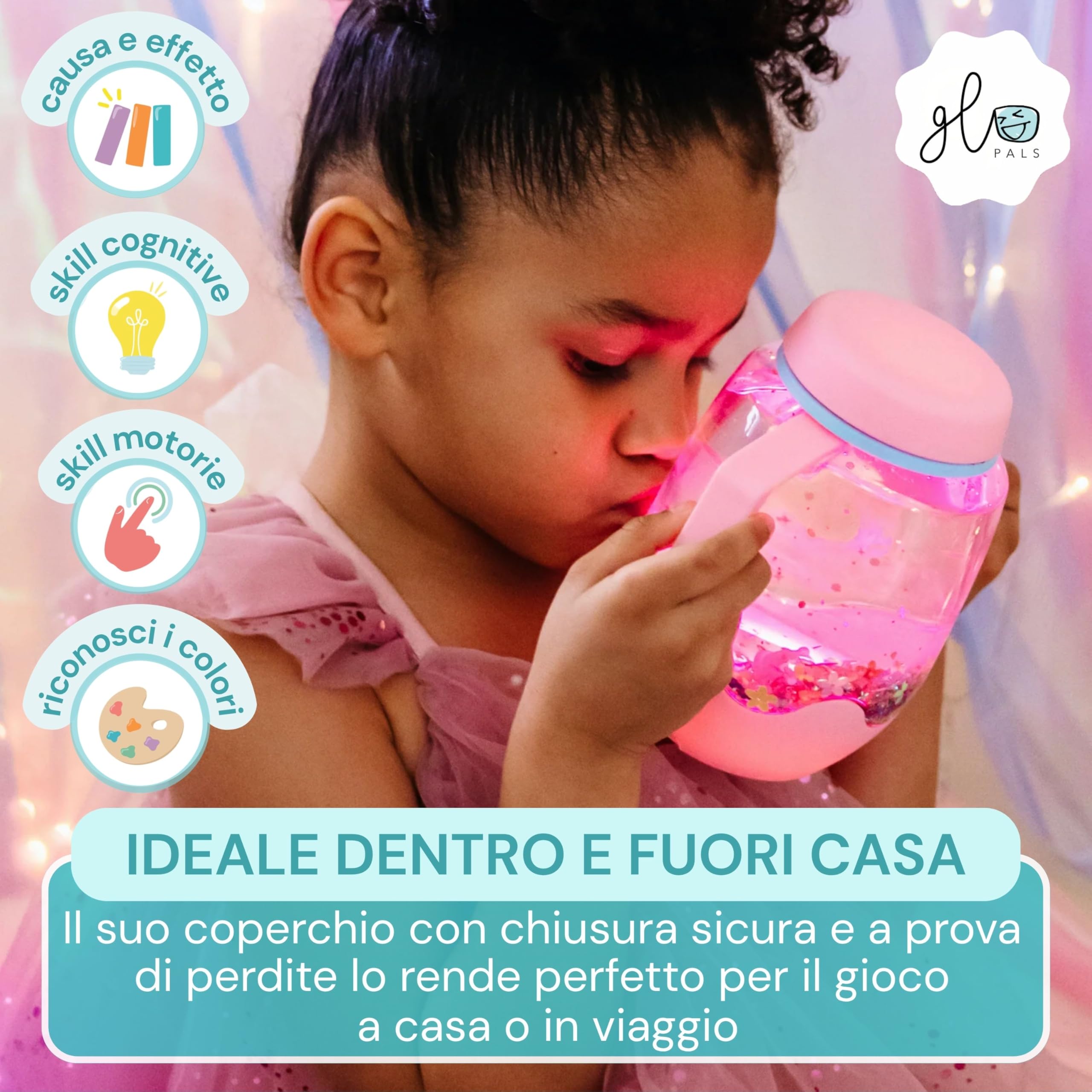 Glo Pals, Barattolo per Riempitivi Sensoriali, Gioco per Bambini da 18 Mesi di Età, Aiuta lo Sviluppo Sensoriale e Cognitivo, Blue, 10x8cm