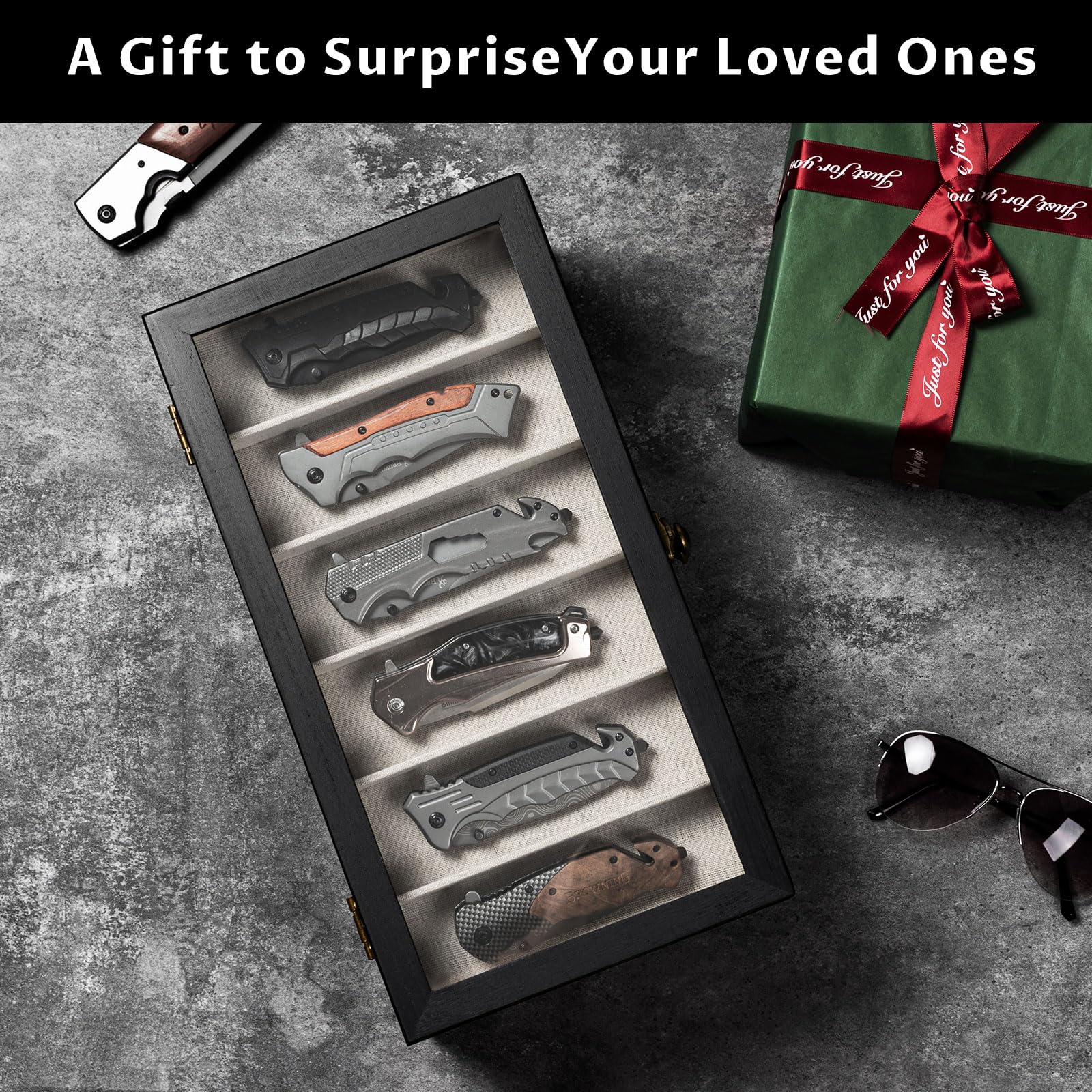 3 Étages Coffret Poignard, Bois Boîte Présentoir à Couteaux avec Tiroir et Couvercle Transparent, Support à Couteaux pour Exposer et Ranger les Couverts, pour Collection, Cadeau (Noir)