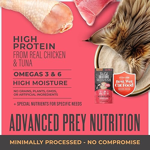 Miniatura 5 de Tiki Cat Solutions Mobility Mousse, receta de pollo y atún en caldo, formulada para apoyar articulaciones saludables, alimento húmedo funcional para