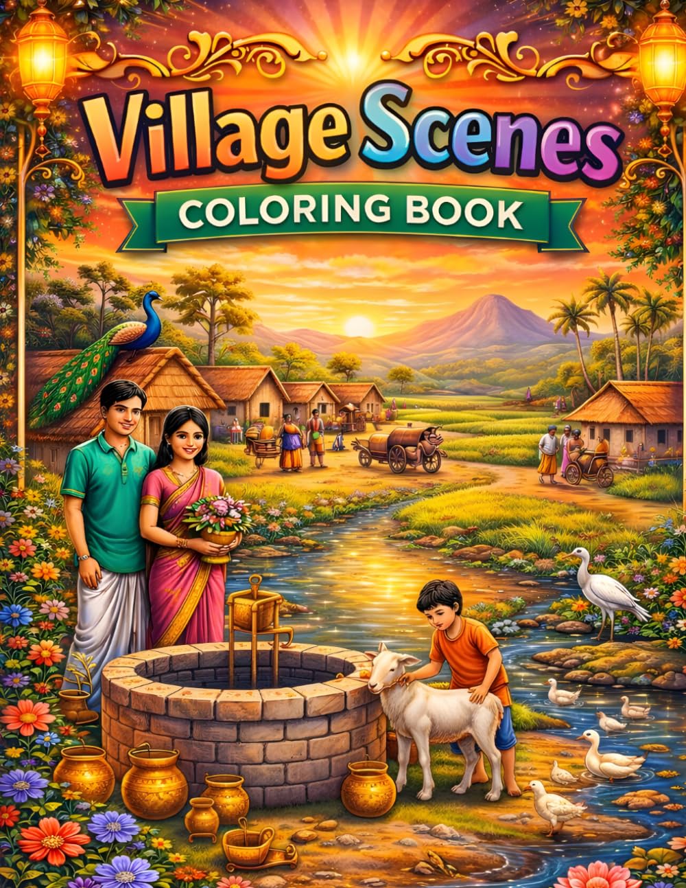 Village Scenes Coloring Book for All Ages: Relaxing Countryside Landscapes, Rural Life, Farm Animals and Peaceful Nature Designs for Kids, Teens and Adults