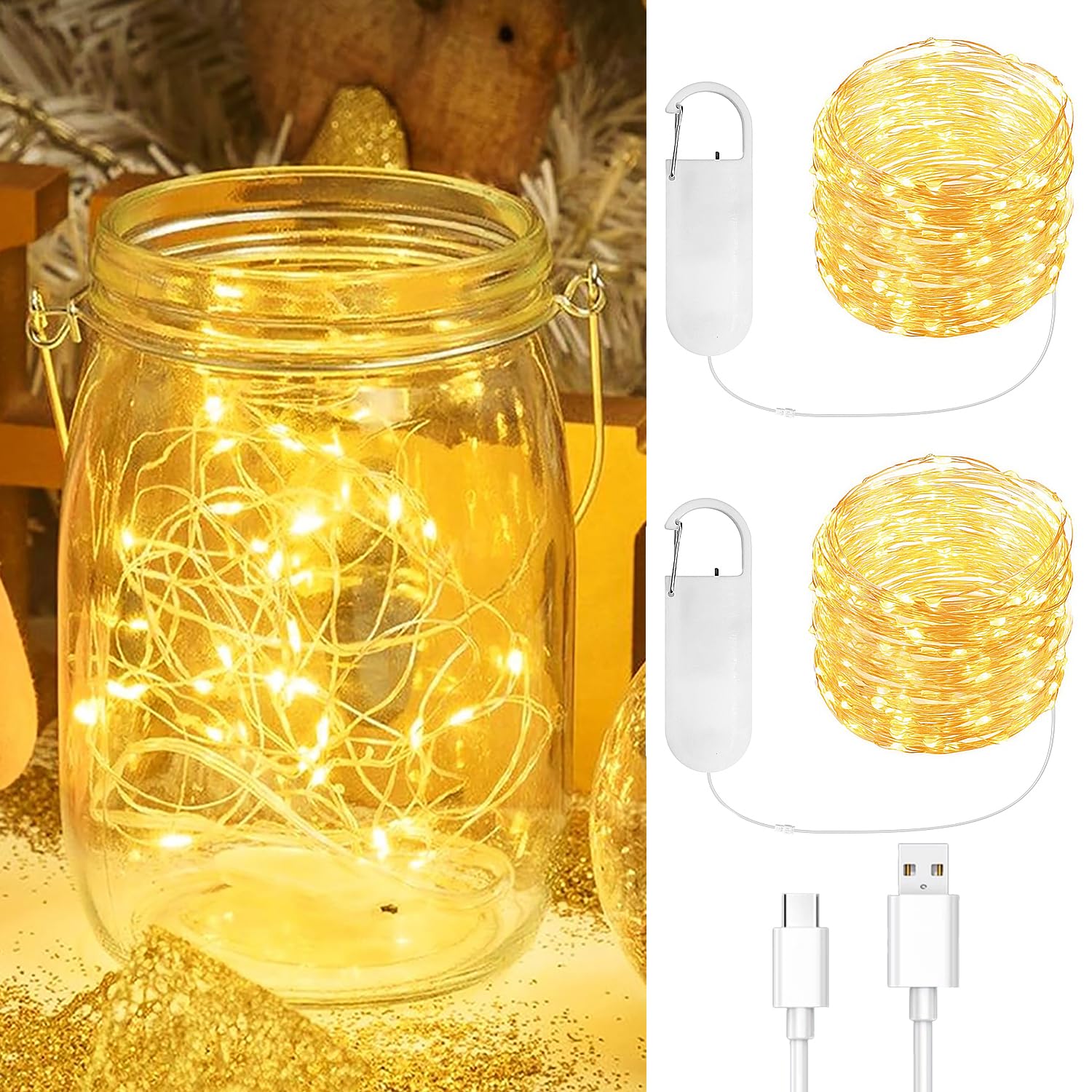 Dekukar Rechargeable Fairy Light, Reusable Charging String Light Copper Wire Light for Indoor Outdoor Lighting, DIY Crafts Wedding Table Centerpieces Party Bedroom Christmas (10m 100Leds)