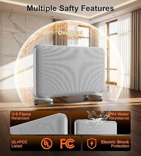 Miniatura 5 de Convection Infrared Space Heaters for Large Room, 1500W Electric Heater with Thermostat, 24H Timer,360 Whole-Room Heating, Heaters with Tip-over &