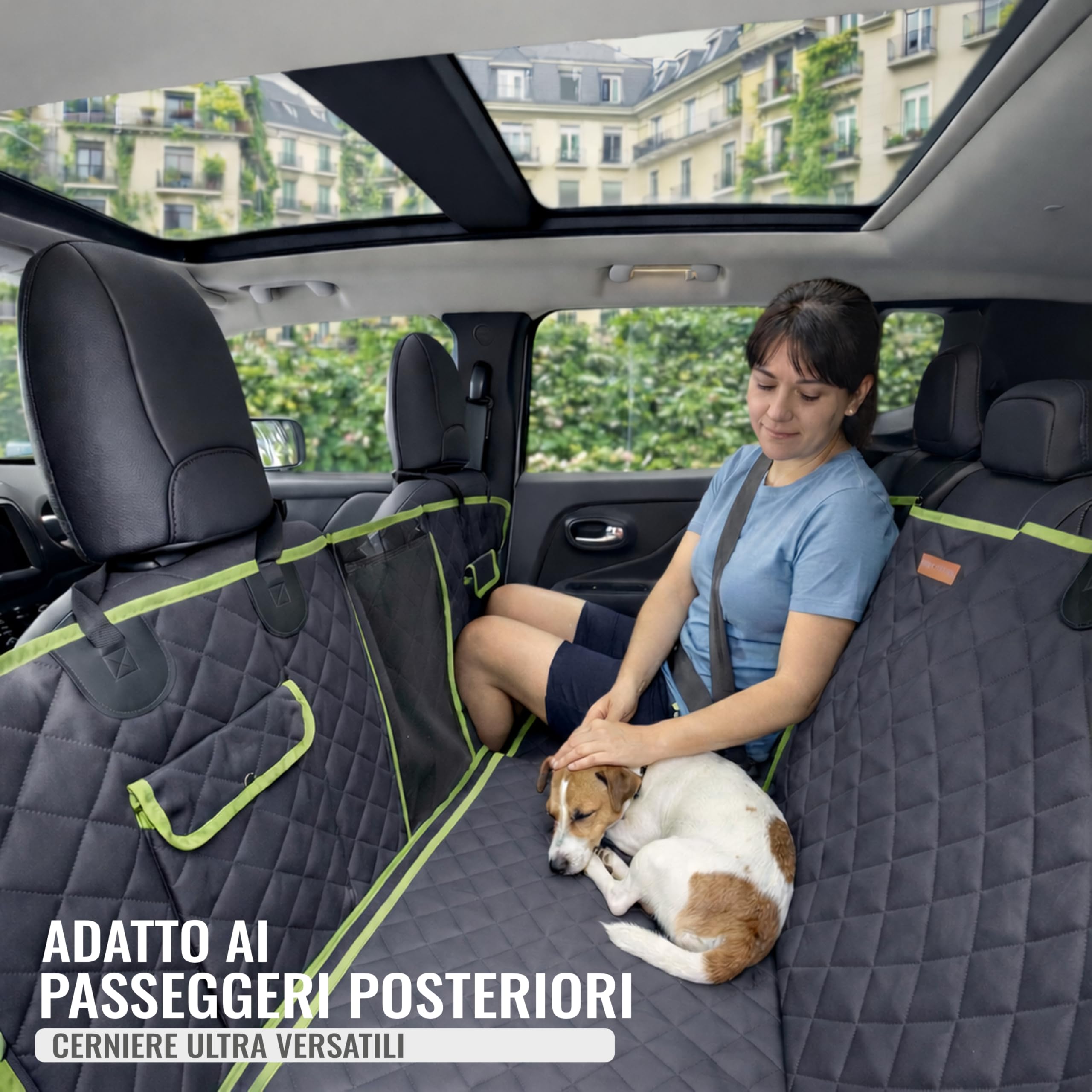 Telo Cane Auto Sedili Posteriori 6-in-1 | Telo Macchina per Cani Impermeabile 600D, Copertura Sedili Auto per Cani Universale con Finestra a Rete, Protezione Laterale