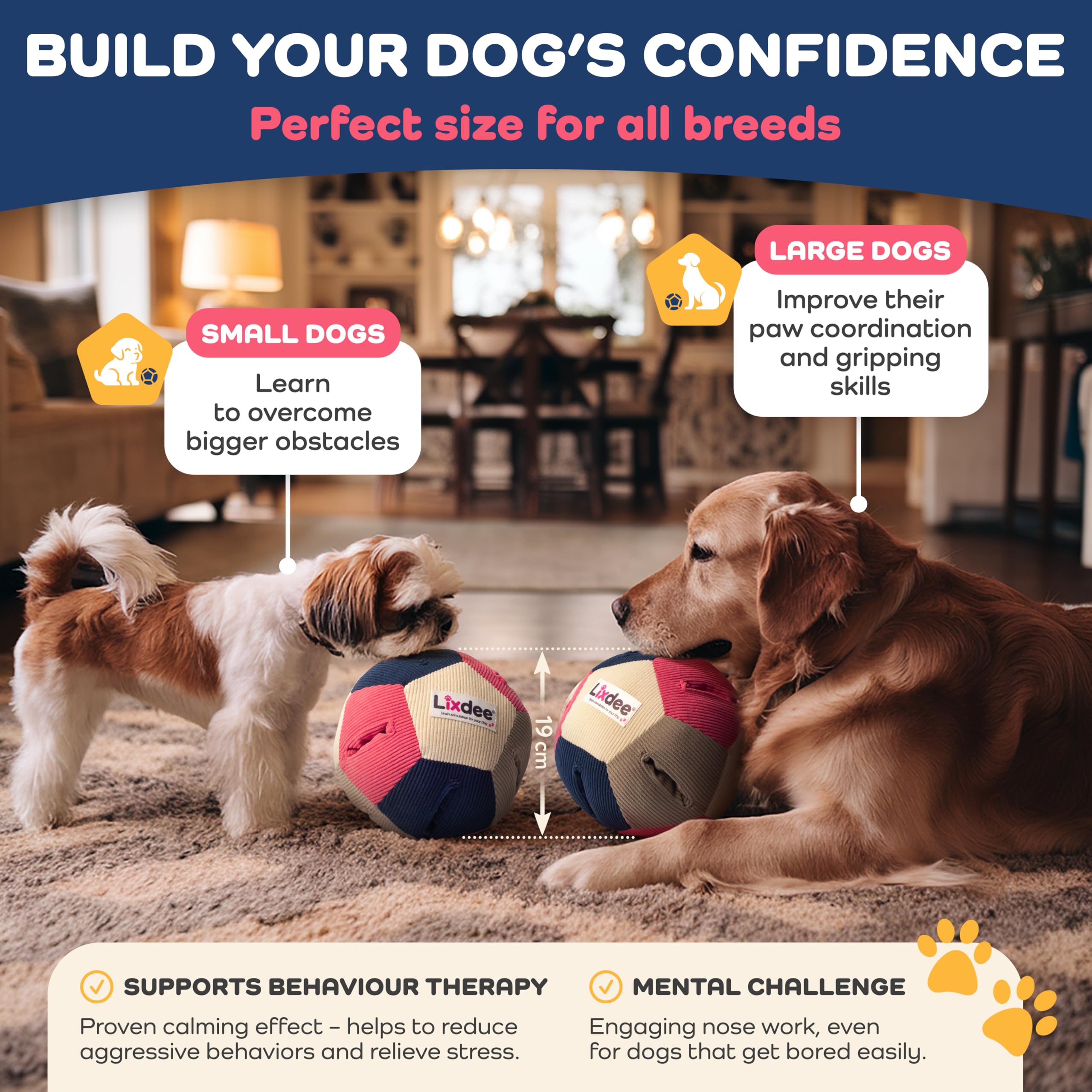 Balle à renifler pour chien - Jouet intelligent avec 4 niveaux de difficulté - Jouet interactif pour friandises et développement de l'intelligence - Pour petits et grands chiens