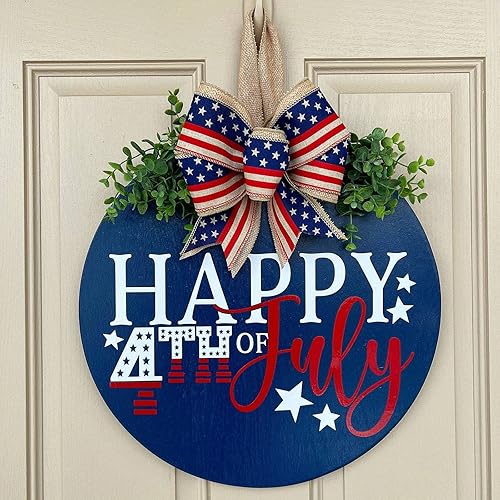 Miniatura 7 de Muised Decoraciones del 4 de julio de 4 de julio, letrero de bienvenida de madera, decoración del Día de los Caídos, corona patriótica de madera