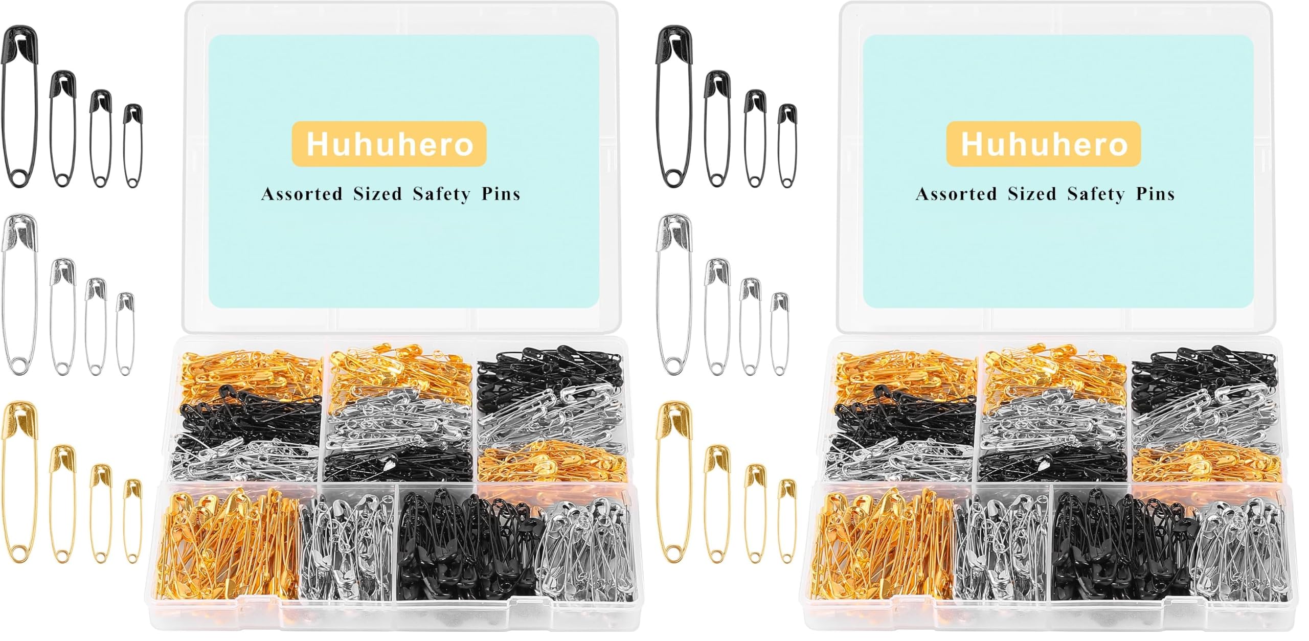 1260 Pack Safety Pins Assorted, 5 Different Sizes Small and Large Safety Pin for Clothes Pins Sewing, Nickel Plated Steel, Arts and Crafts Supplies (3 Colors)