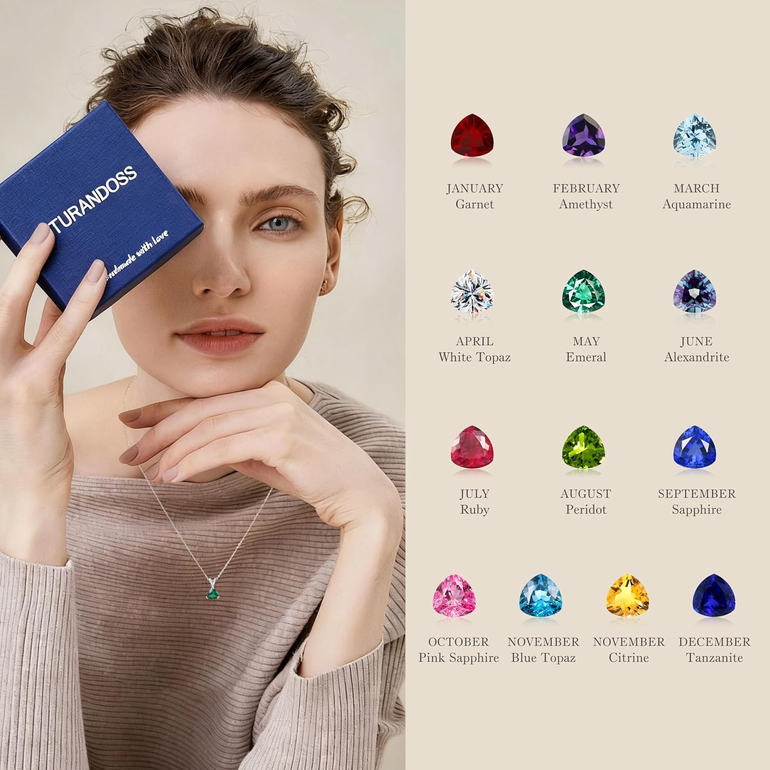 Turandoss S925 Sterling Silver Birthstone Necklaces for Women, Dainty 925 Sterling Silver 12 Months Triangle Birthstone Pendant Necklace Silver Jewelry Birthday Gifts for Teen Girls - Image 5