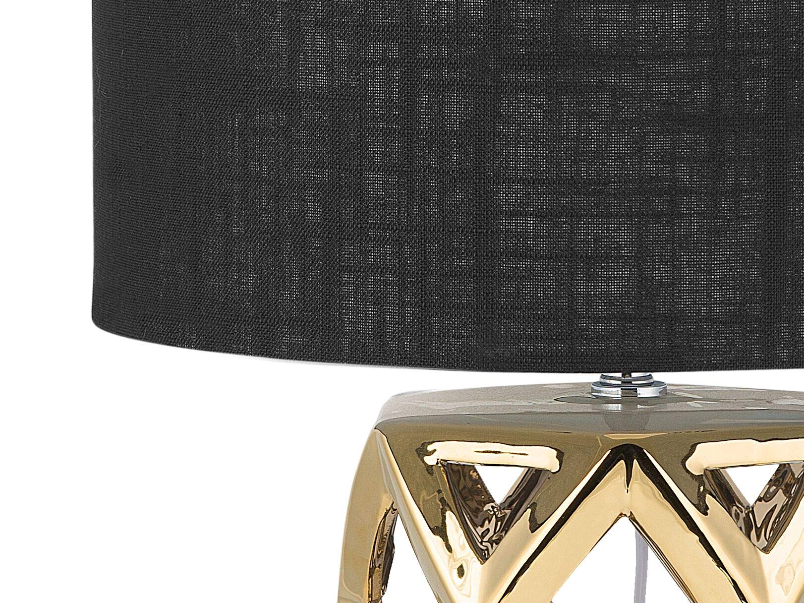 Beliani Tischlampe Keramik geometrisch gold mit Stoffschirm Trommelform schwarz Sejla
