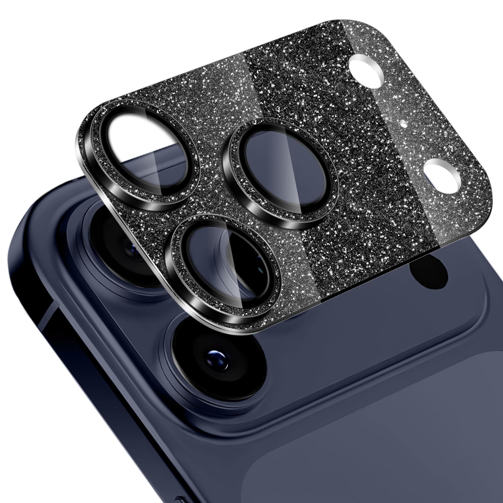 [ShinKin] iPhone 17 Pro 対応 カメラフィルム カメラ保護カバー カメラカバー キラキラ アルミニウム合金 レンズカバー カメラ保護 [アルミ合金縁取り+強化ガラス] キラキラ レンズ保護フィルム 高透過率 露出オーバー防止 キズ防止 全体保護 ファッション ユニーク iPhone 17 Pro 対応 (ブラック)