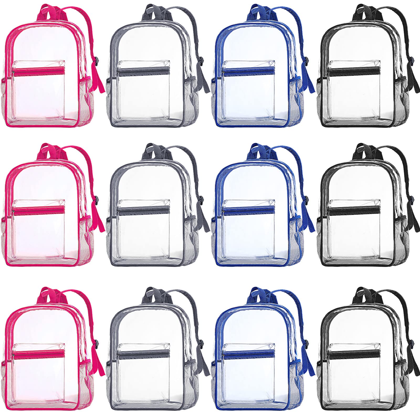 WILLBOND 12Pack Clear Backpack Heavy Duty Transparent Bookbag See Through Waterproof Plastic Backpack Bulk(Multicolor)