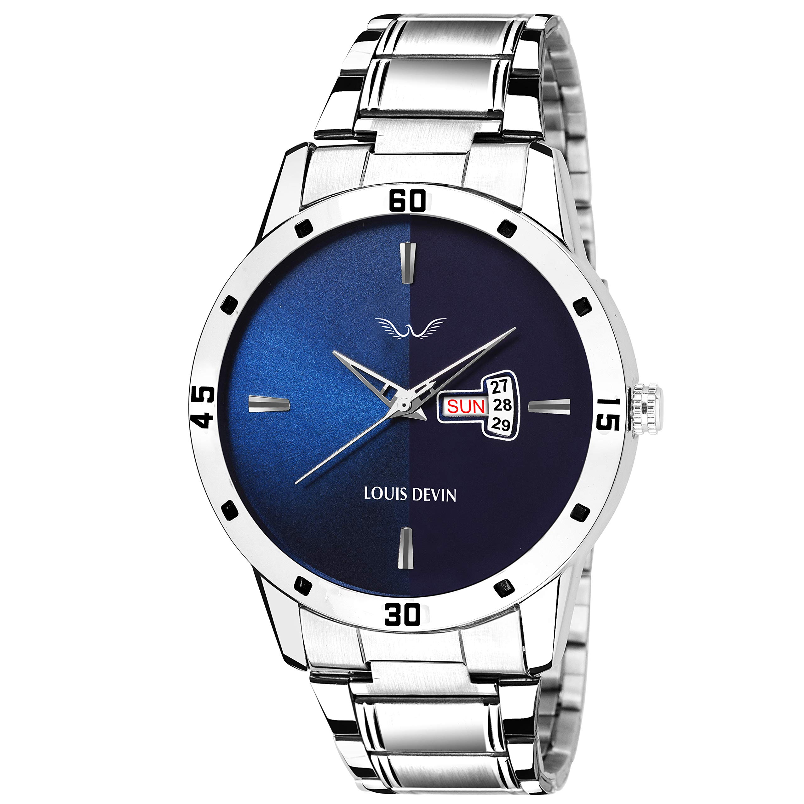 LOUIS DEVIN Ld-Wt030-Blu-Ch Stainless Steel Chain Analogue Wrist Watch For Men, Blue Dial, Silver Band (B07GQ68F8Z) Amazon Price History, Amazon Price Tracker
