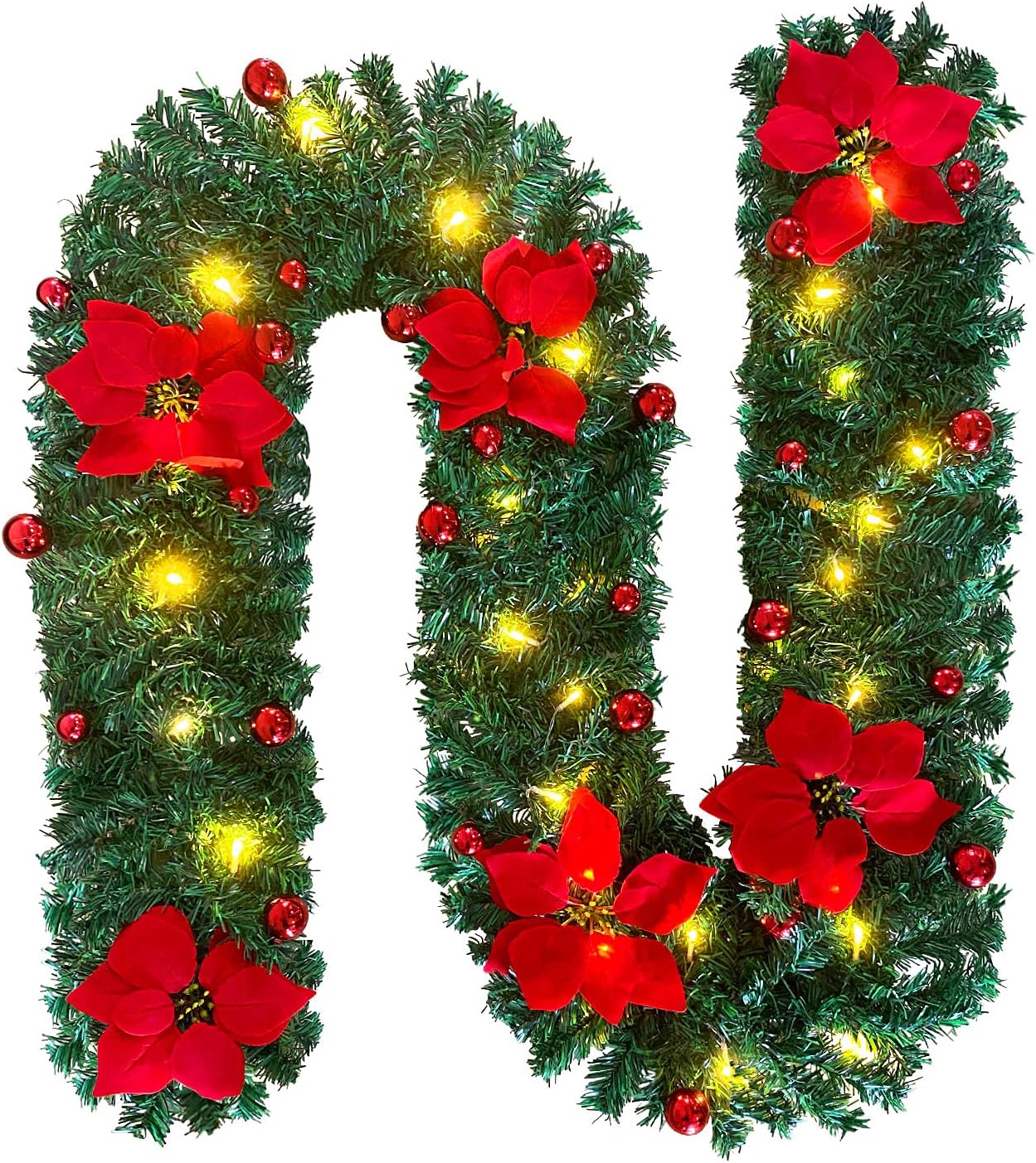 IronBuddy 9ft Lighted Christmas Garland Artificial Pine