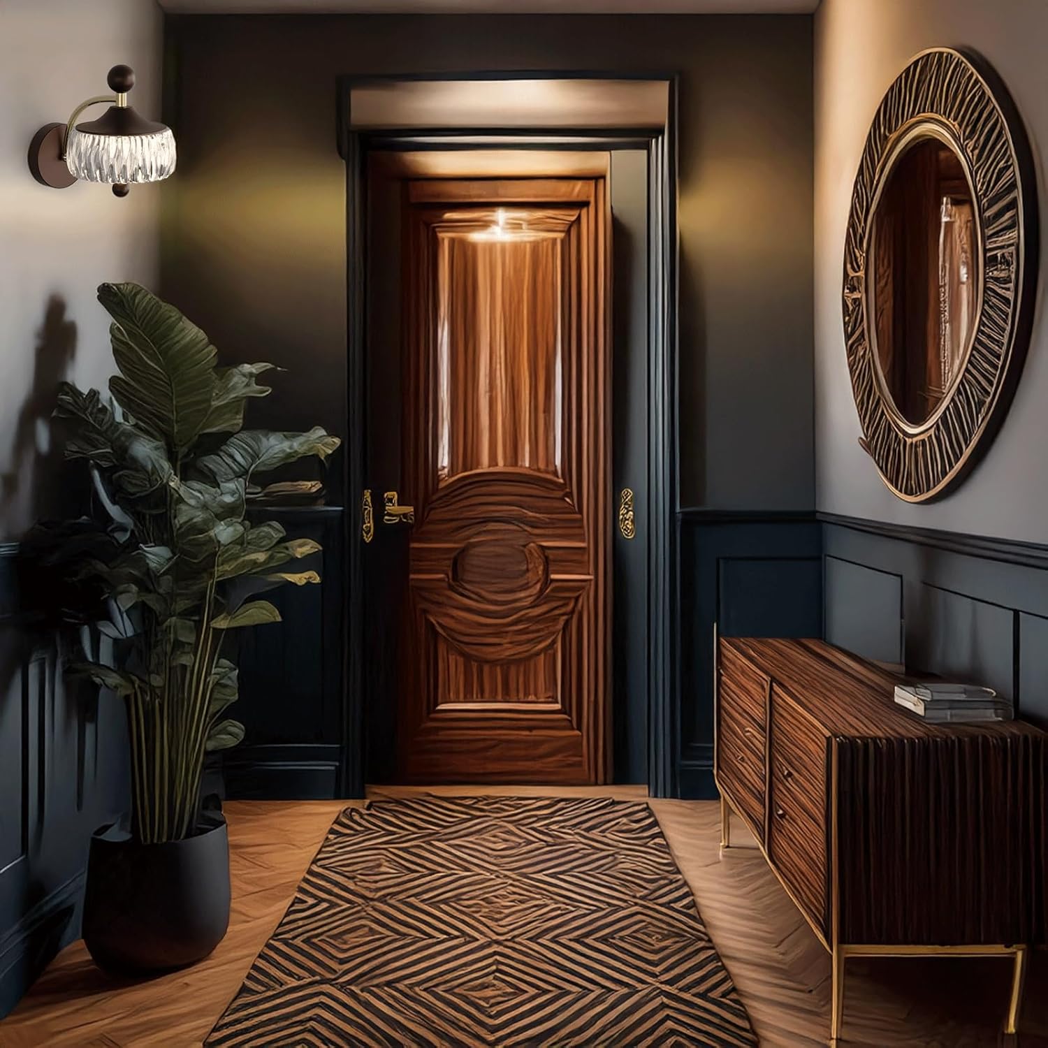 Modern Luxury Wall Sconce Brown Metal Brass Accents & Clear Wavy Shade LED Wall Lamp for Bedroom Hallway Living Room Hotel Lobby Apartments Entryway Contemporary Art Decor Ambient Lighting