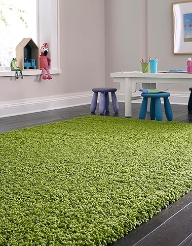 Miniatura 2 de Rugs.com - Alfombra de la colección Über Cozy Solid Shag  Alfombra de pelo verde hierba de 9 x 12 pies perfecta para salas de estar, comedores