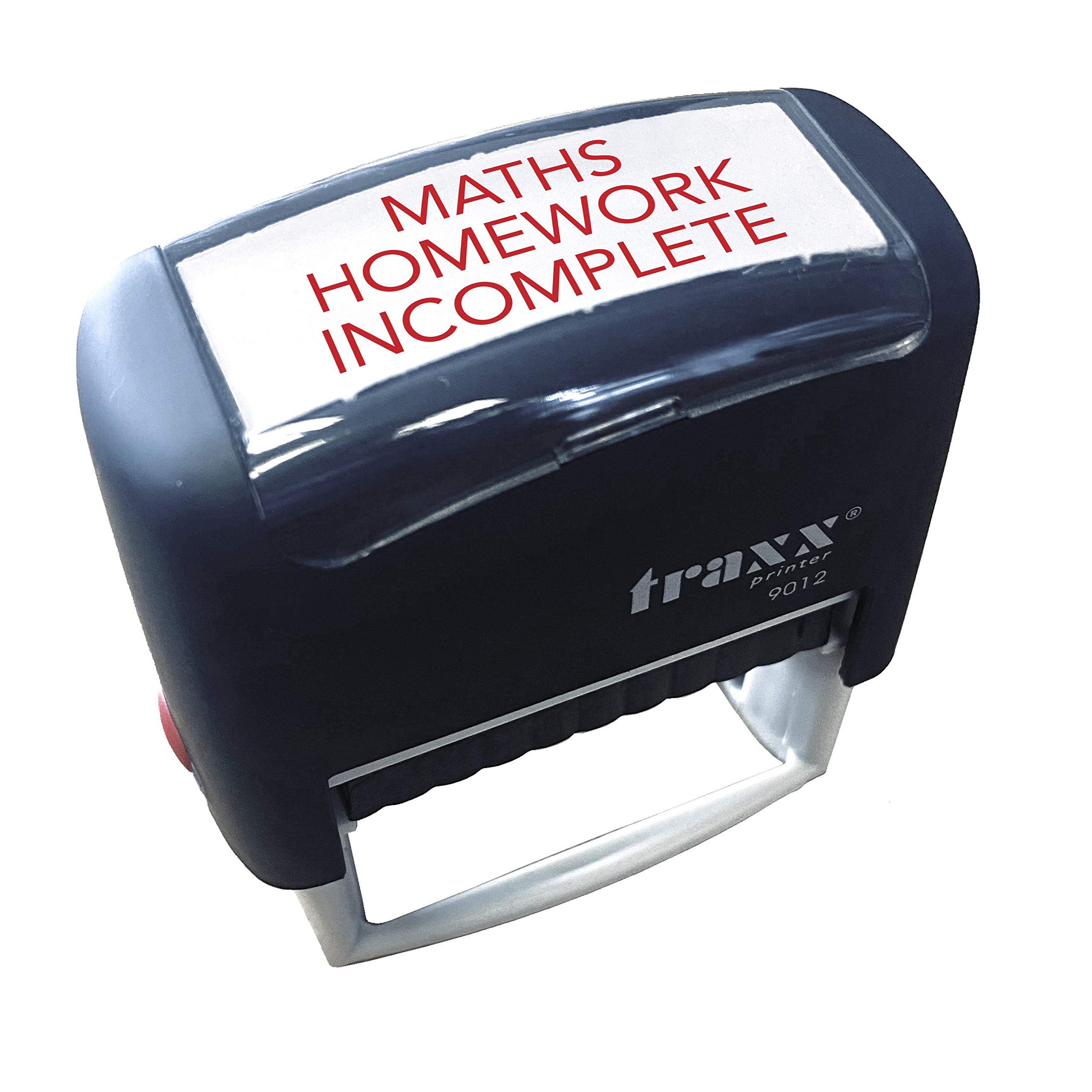 Stamp Design 4U Red Traxx 9012 48 X 18Mm - Stock Self-Inking Teacher Maths Homework Incomplete Rubber Stamp - Ink