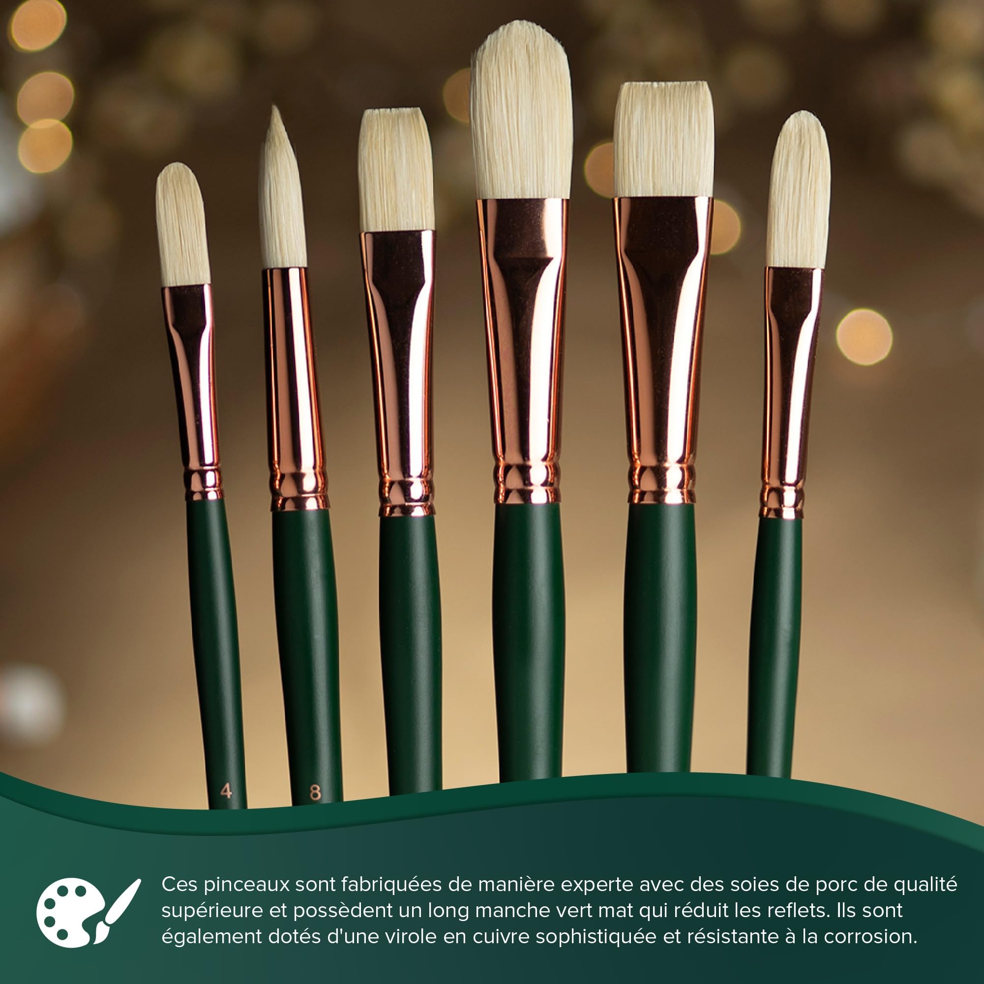 Silver Brush Limited GP-1050 Grand Prix Lot de 5 pinceaux ronds plats et brillants Filbert Taille 4 Manche long