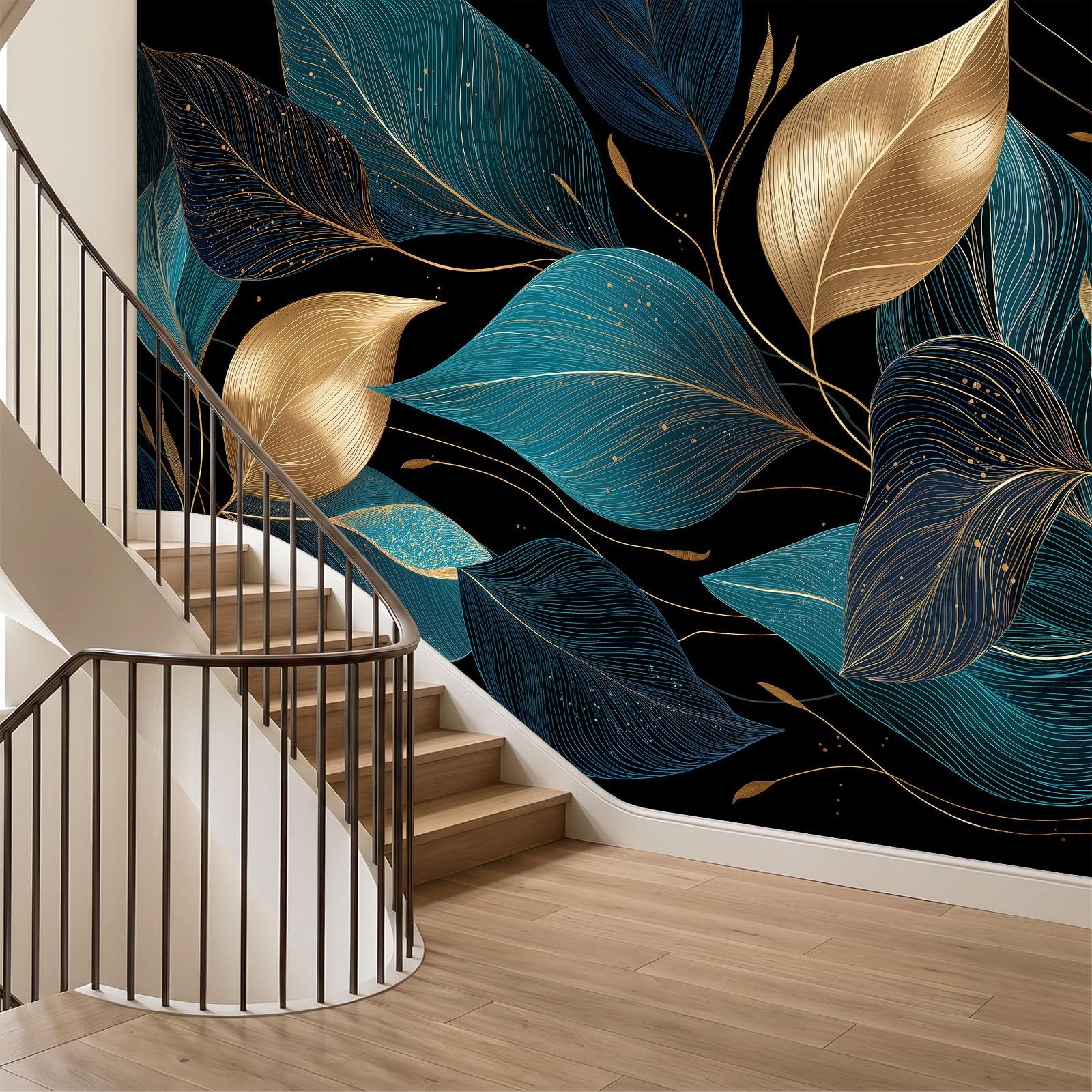 Tapeta mural tropikalny morski złote liście zdjęcie tapeta 390 x 260 cm
