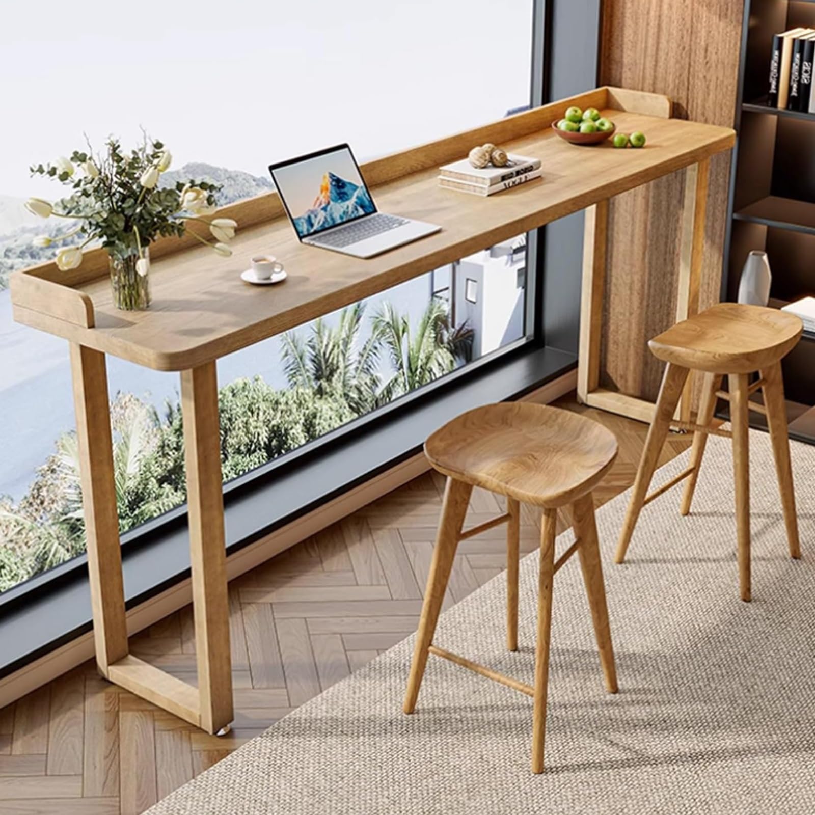 Table de bar en bois pour terrasse couverte et salle à manger au style bistrot parisien