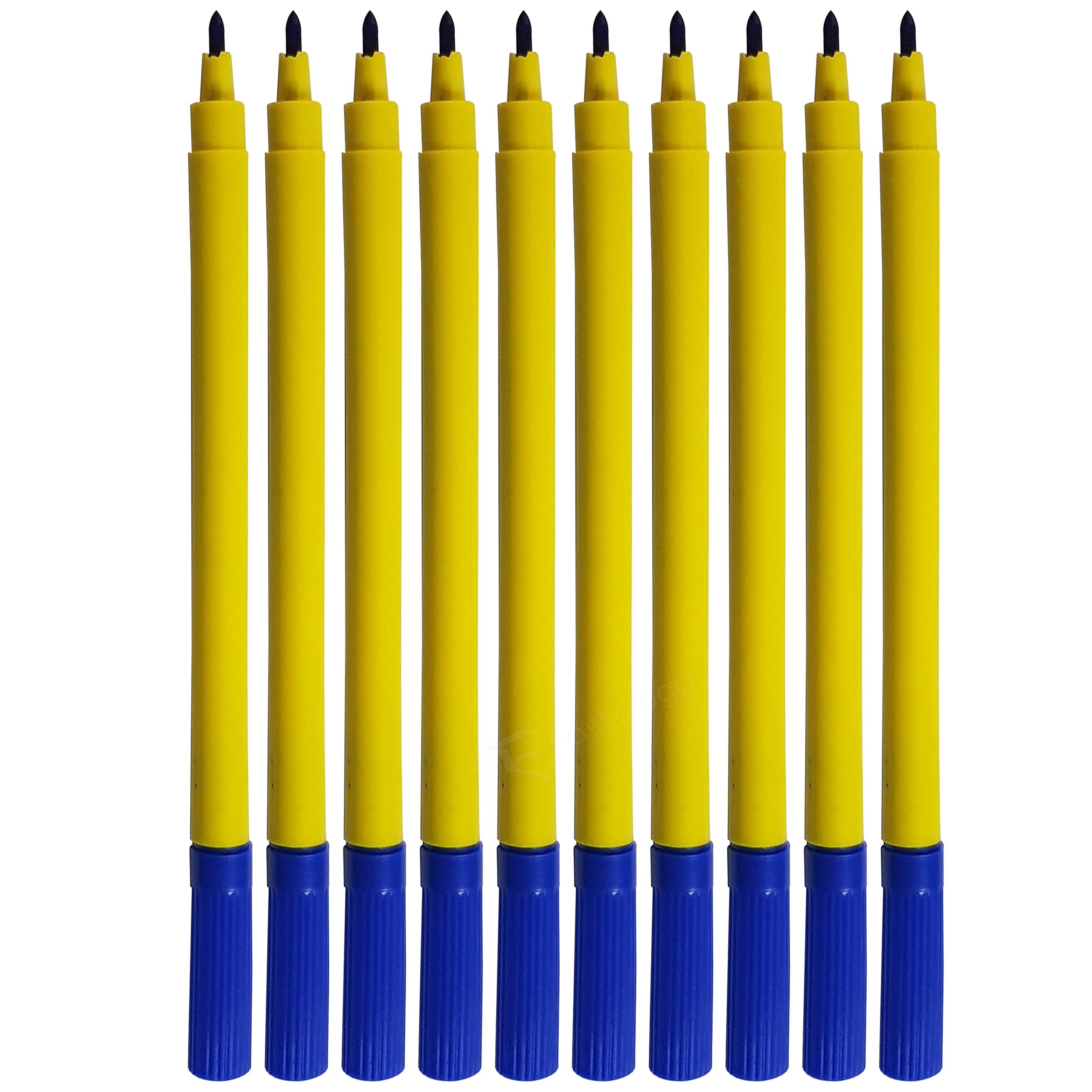 STIC ColourStix Felt Tip Pens, BLUE, Pack of 50, Fine Fibre Pens, Write Colour Draw Sketch, School Office Home, 1 x PATEL Black Ball Pen