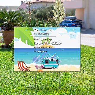 The Three R's of Camping Yard Signs Camping Rules Lawn Yard Sign Weather-Resistant Yard Sale Signs with H-Stakes Outdoor Lawn Decorations For Party Garage Sale House Guidepost Holiday 12x18in