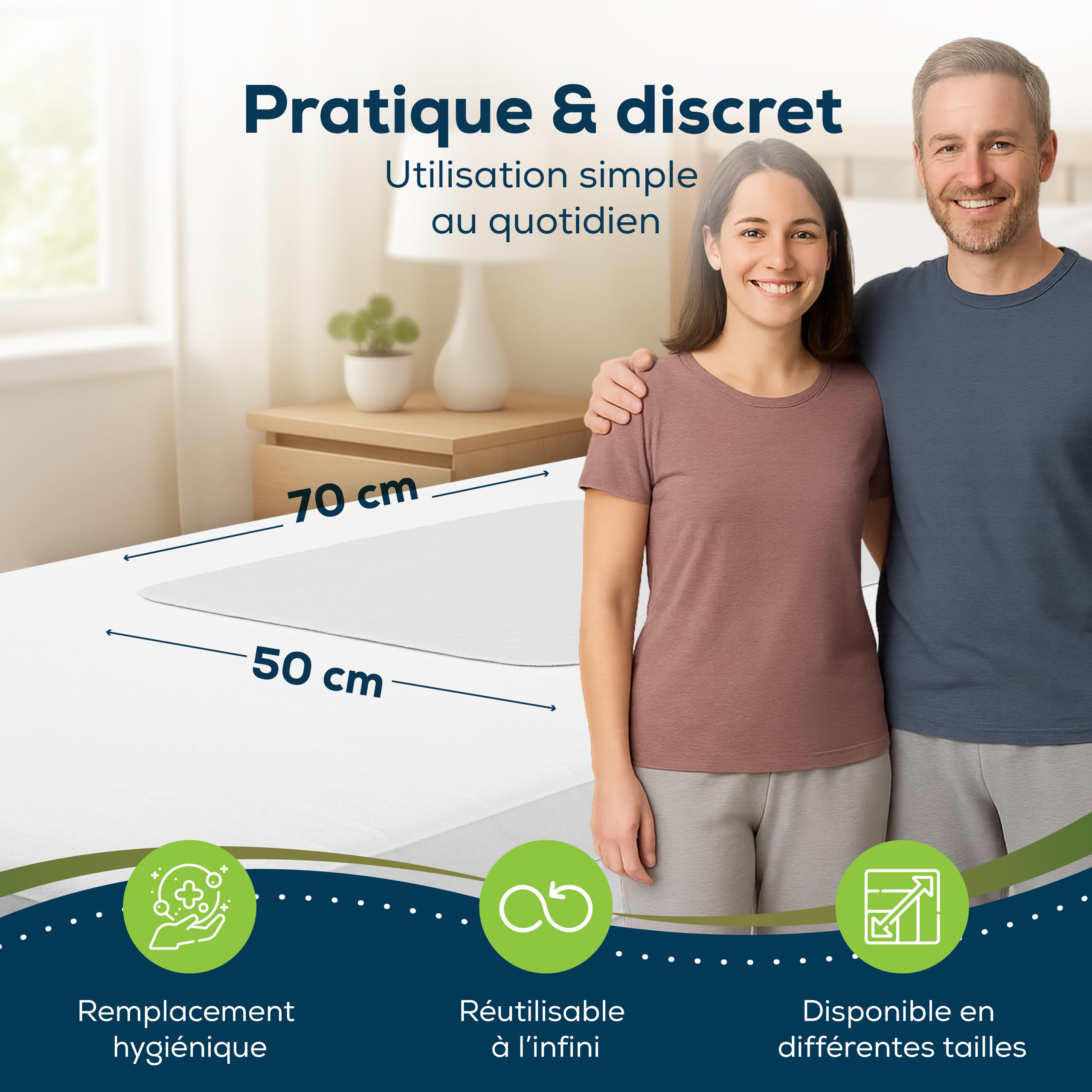 Marque : Sensalou Sensalou Protège-Lit Imperméable Réutilisable 50x70 cm – Alèse Lavable Ultra Absorbante pour Incontinence, Bébé, Adulte, Senior – Protection Étanche 2400 ML/m² – Certifié Oeko-TEX & Dermatest 1 Pièce in use