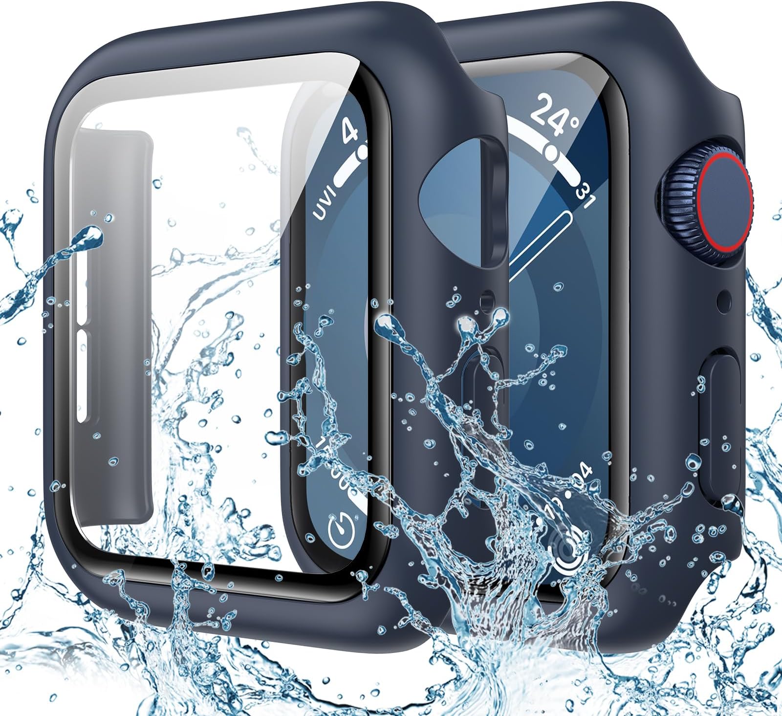 Waterproof Case for Apple Watch 44mm SE (2nd Gen) Series 6 5 4 with Tempered Glass Screen Protector, iWatch Full Protective Hard PC Bumper Case Face Cover for Men Women 44 mm Blue