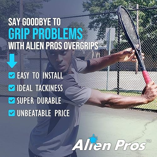 Miniatura 3 de Alien Pros - Cinta de agarre para raqueta de tenis (6, 12 o 60 agarres), agarre de tenis precortado y con sensación seca, cinta de agarre para