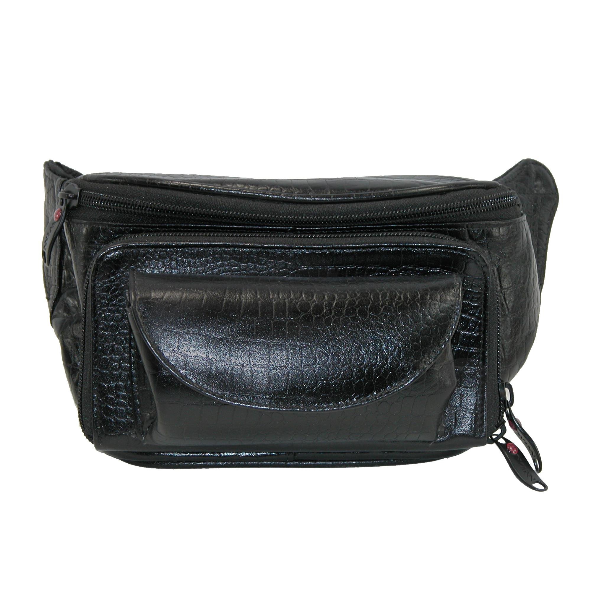 Winn International Harness Large Leather Fanny Pack in Black Faux Croc