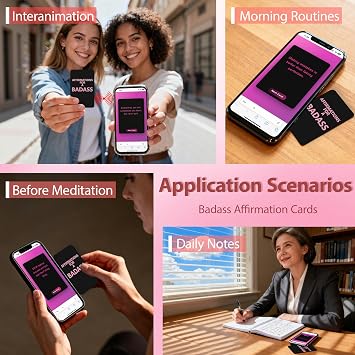 Badass Affirmation NFC Card, All 365 Affirmations in One Thin Card, Tap Phone to Reveal Random Daily Messages, No App Needed, Motivational Inspirational Self Care for Women, Friend, Sister
