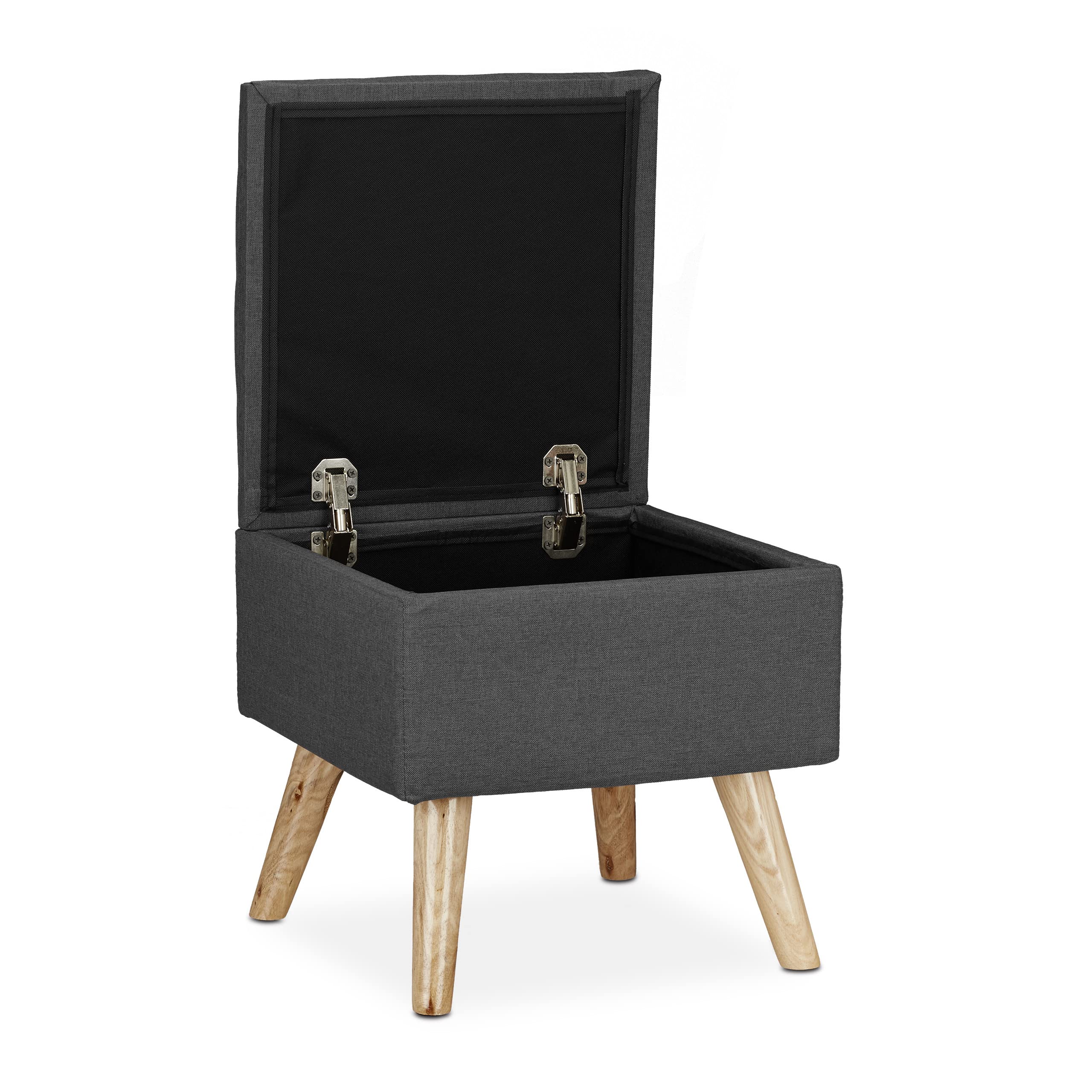 Relaxdays Hocker mit Stauraum, Kunstleinen-Bezug, gepolstert, Holzbeine, Fußhocker mit Deckel, HBT 40x40x40 cm, grau