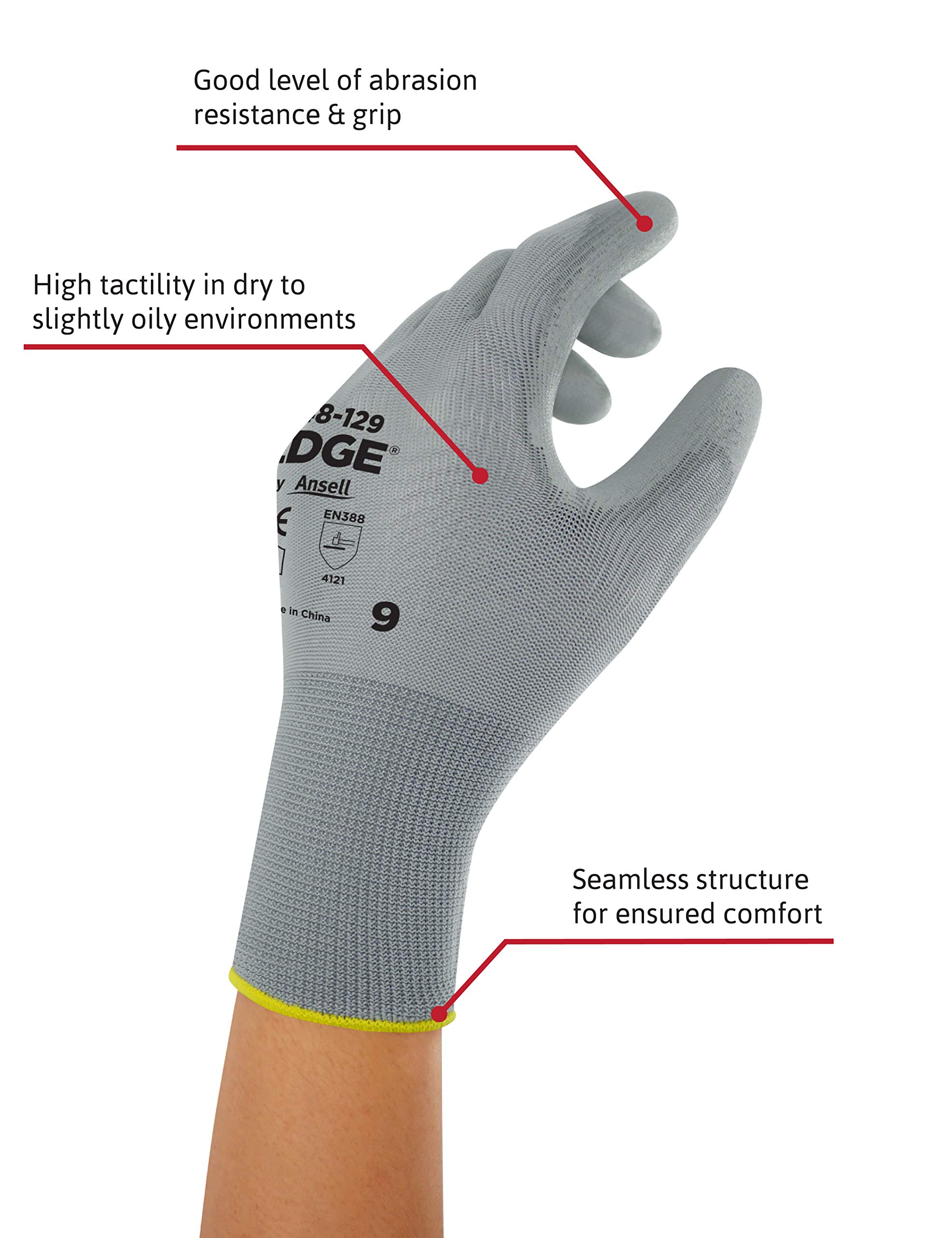 Ansell Edge 48-129 Guantes de trabajo para hombres y mujeres, guantes multiusos para bricolaje, mejoras en el hogar y aplicaciones mecánicas, gris, tamaño 11 (12 pares)
