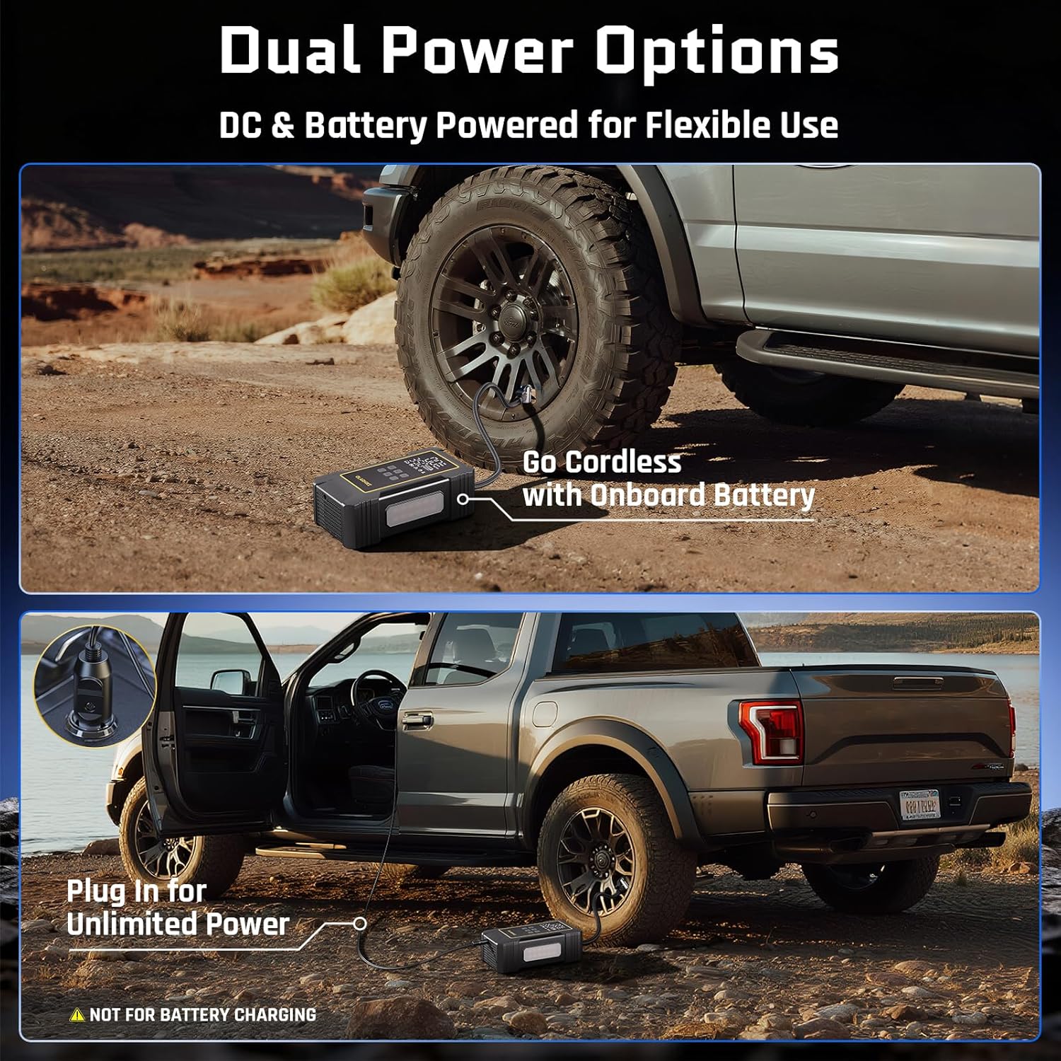 OlarHike 12000mAh Heavy Duty Air Pump,Tire Inflator Portable Air Compressor,150PSI Dual Power 12V &Cordless Battery Car Pump,Auto Compresor de Aire Para Carro with Digital Pressure Gauge,Truck,RV,Jeep