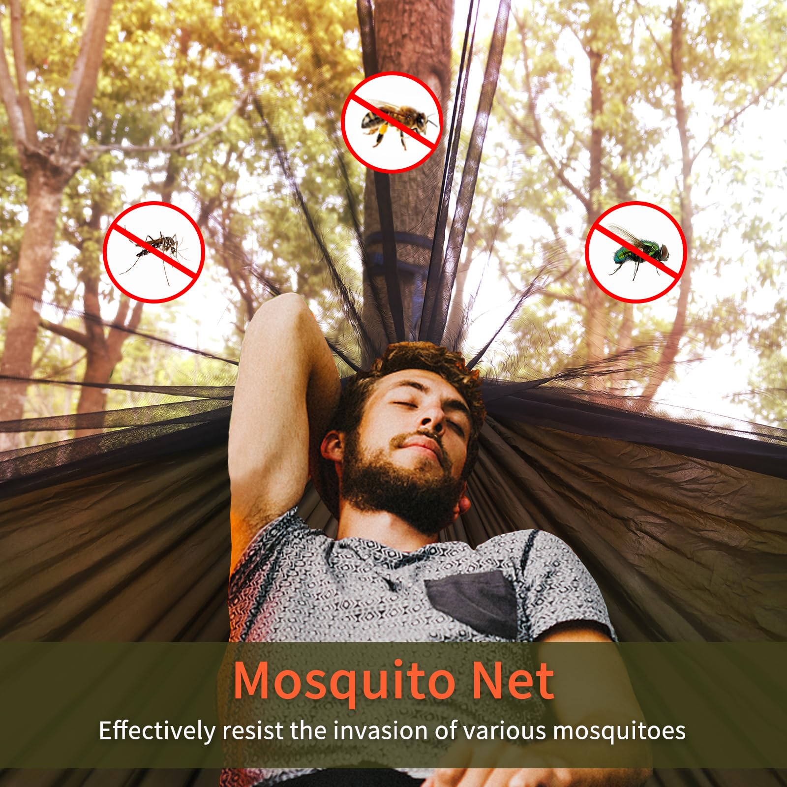 NewDoar Amaca da campeggio con zanzariera e telo antipioggia, amaca singola portatile in nylon per paracadute, con cinghie per alberi, altalena per esterni, zaino in spalla, escursioni in giardino
