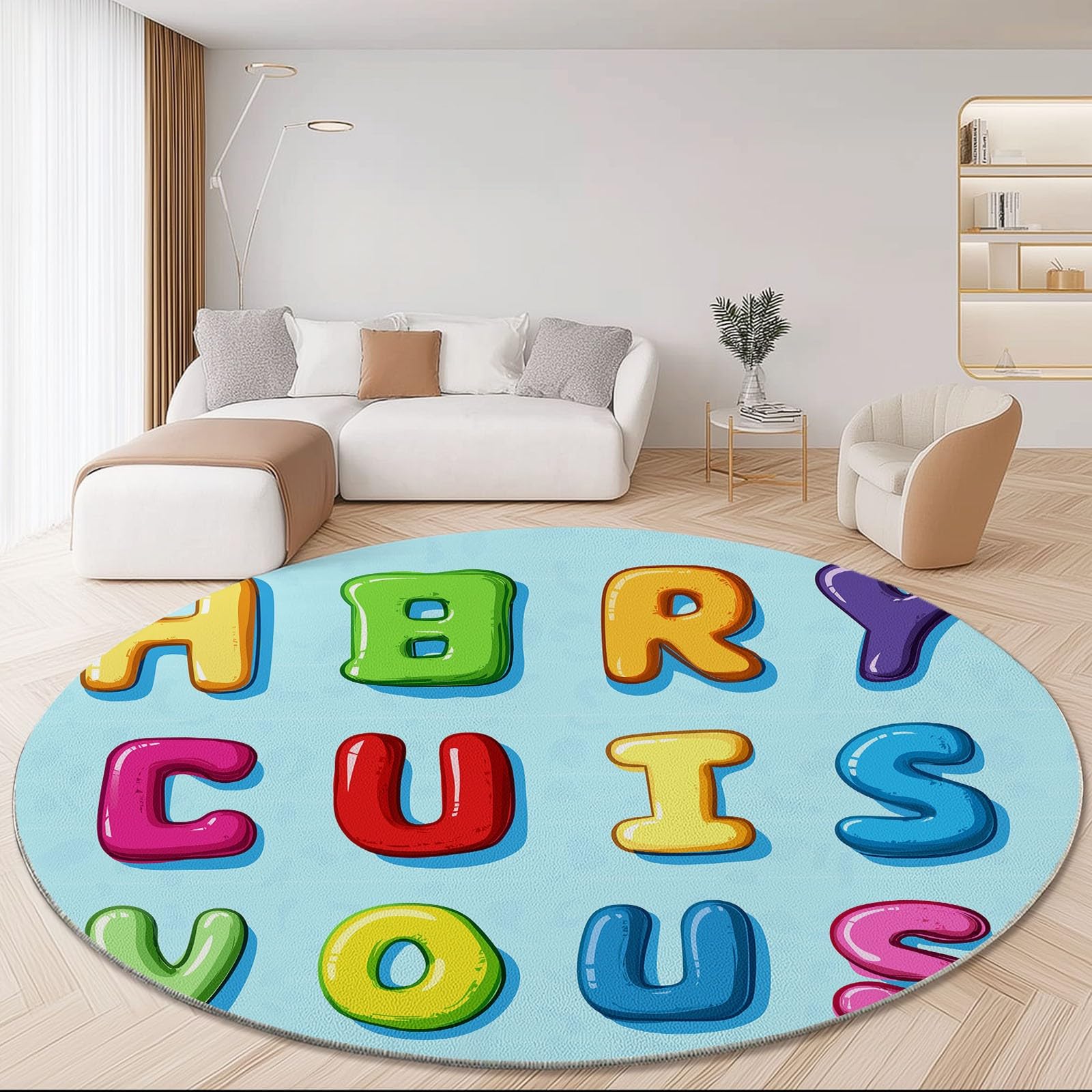 Tappeto rotondo 245 cm, tappeto moderno antiscivolo, colorato in flanella per interni, lavabile, morbido, per cameretta dei bambini, stanza dei giochi, camera da letto