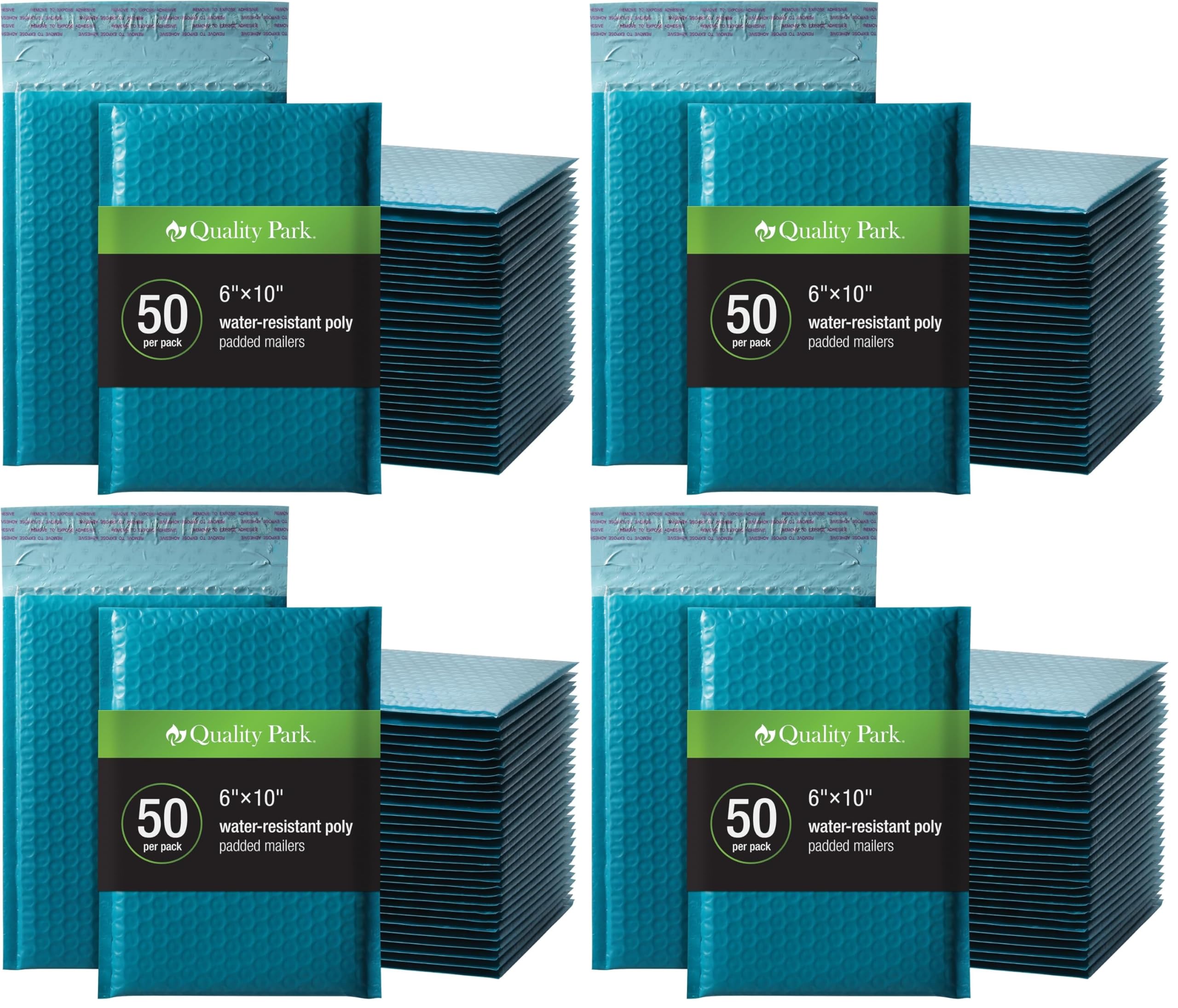 Quality Park Bubble Mailers, 6 x 9 Inch, Blue Poly Mailers, Padded Envelopes, Shipping Envelopes, Water Resistant, Self Seal, 50 Per Box (QUA85862) (Pack of 4)