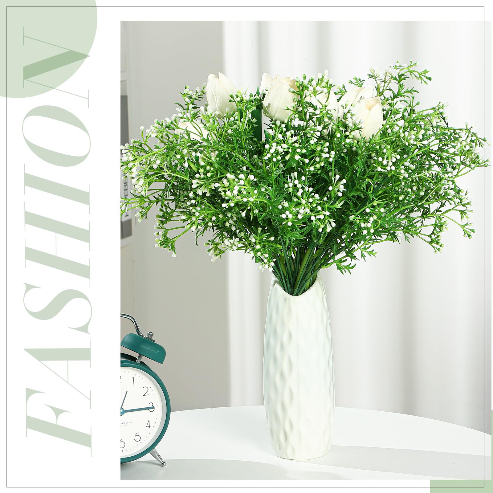 Tigeen 30 Bundles Fake Green Plants UV Outdoor Artificial Plants Fake Shrubs Plants Artificial Plants and Flowers Resistant Faux Plastic Plants Greenery Decor Home Office Garden Decorating