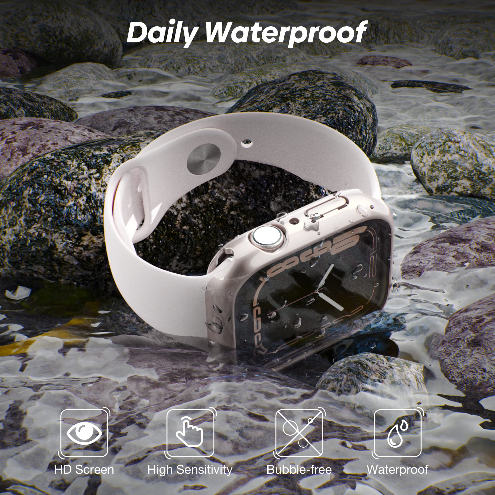 Yolovie (2 in 1 Waterproof Compatible for Apple Watch Screen Protector Case Series 9/8/7 41mm Accessories - Image 3