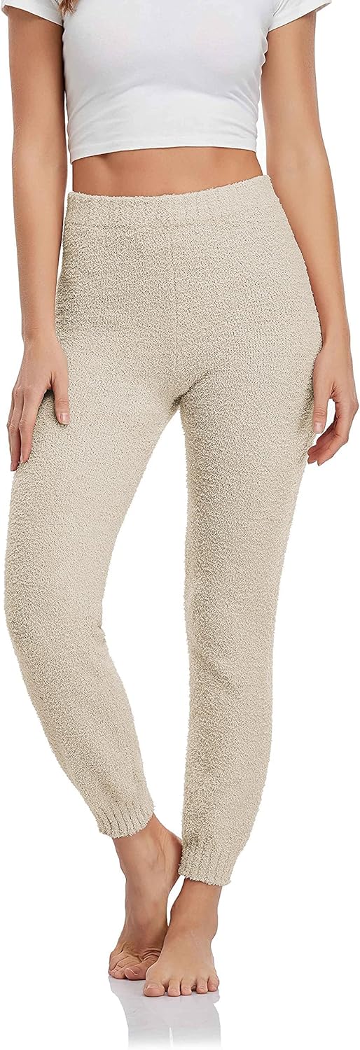 Famulily Womens Cozy Soft Fuzzy Pants Warm Winter Loungewear Causal High Waisted Pjs Pants with Cuff - Image 2