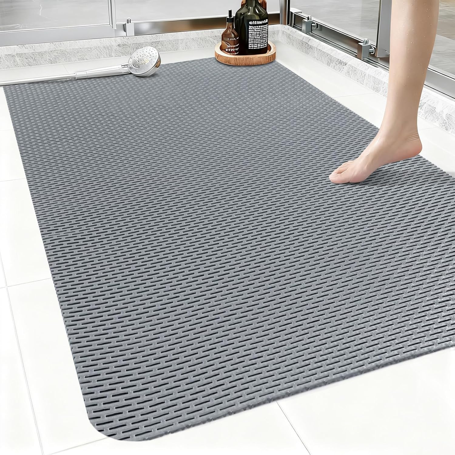 Extra Large Shower Mat: 47"x32" Non Slip Shower Mats for Inside Shower, PVC Anti Slip Shower Stall Mats No Odor, Trimmable Walk in Shower Mats for Elderly Kids