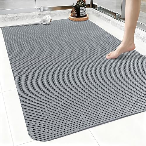 Alfombrilla de ducha antideslizante 35 x 24 pulgadas, extra grande para ducha interior, tapetes de ducha antideslizantes de PVC recortables, sin