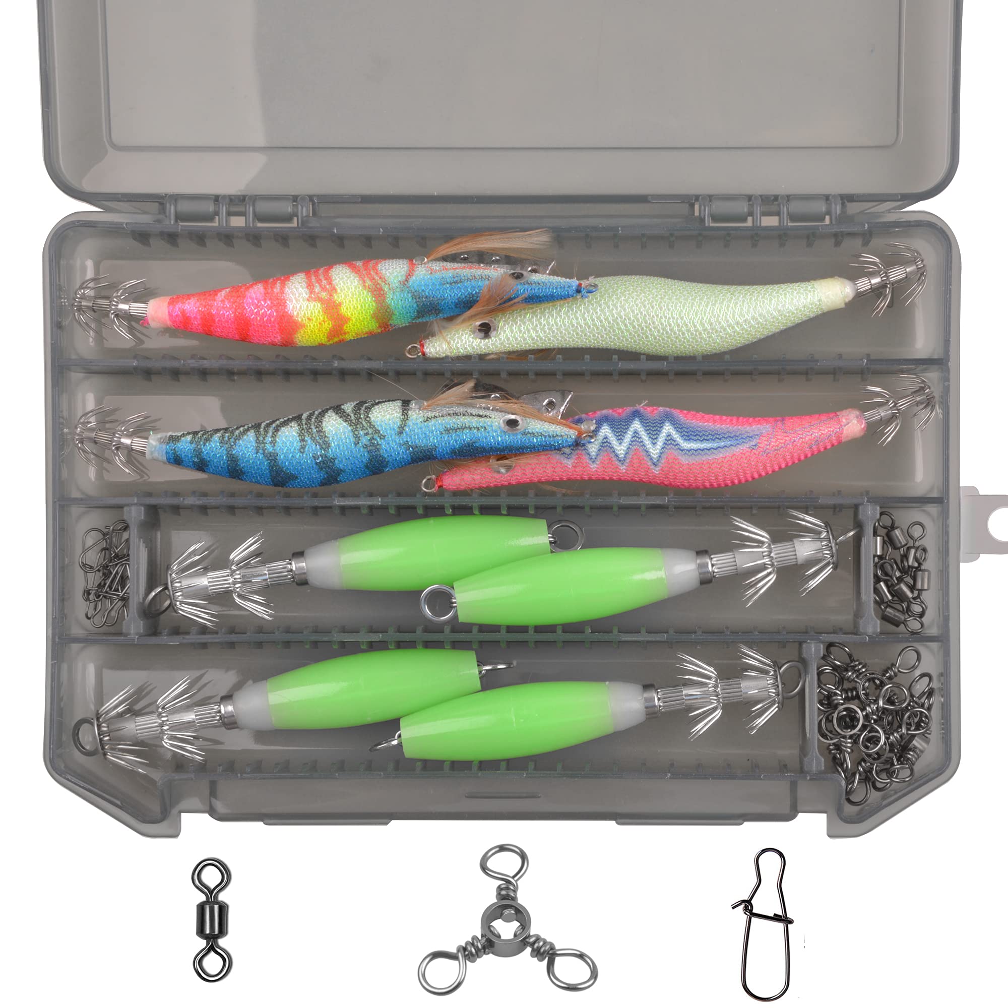 Amazon.co.jp: 夜光 エギ イカルアー 8個+仕掛け セット 二段笹針付き