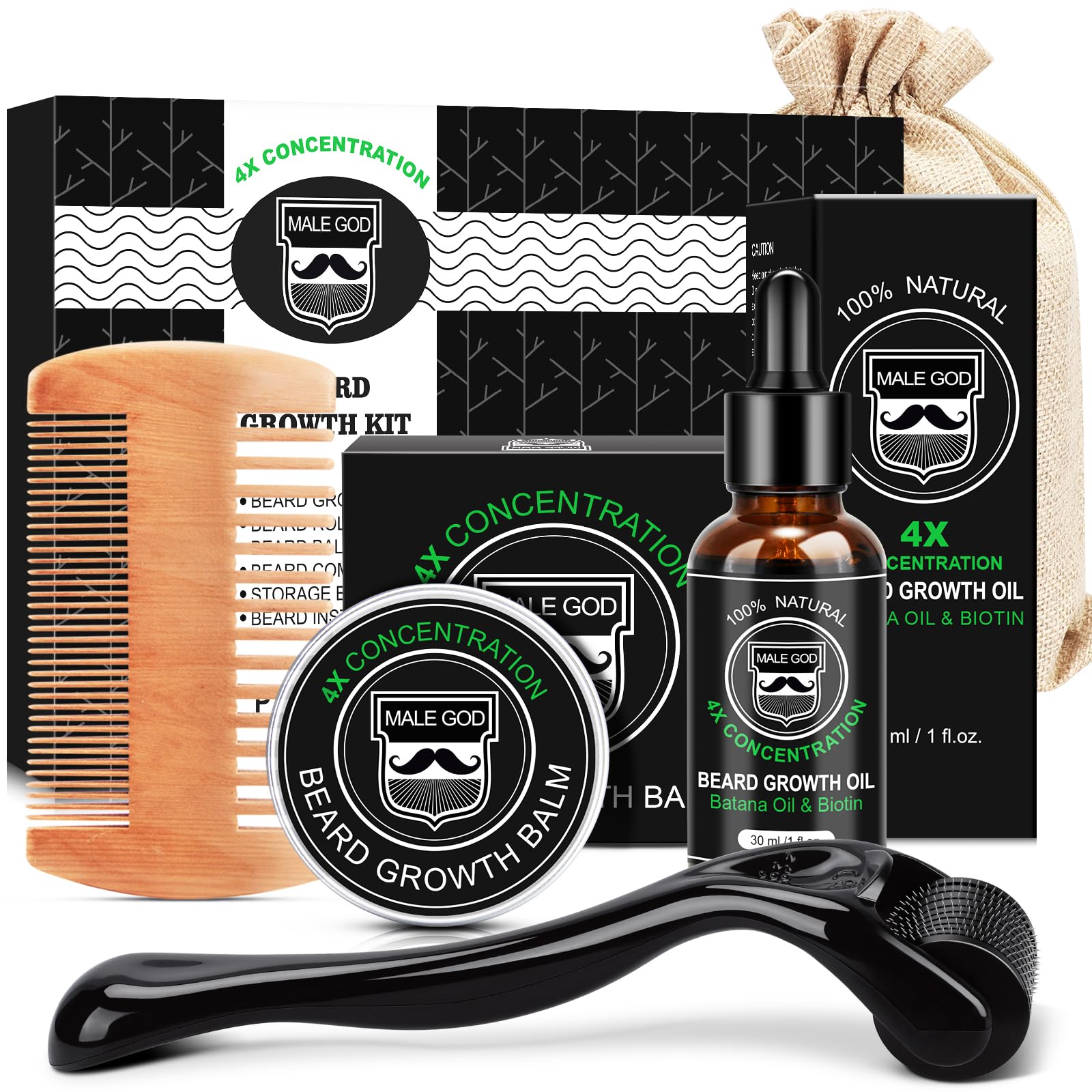 MALE GOD Beard Growth Kit, Beard Kit W/Men's Shaving & Grooming Sets, Upgraded Beard Growth Oil W/Biotin and Batana Oil, Balm, Comb for Spot/Patchy Beard, Christmas Gifts for Men Him Boyfriend Husband